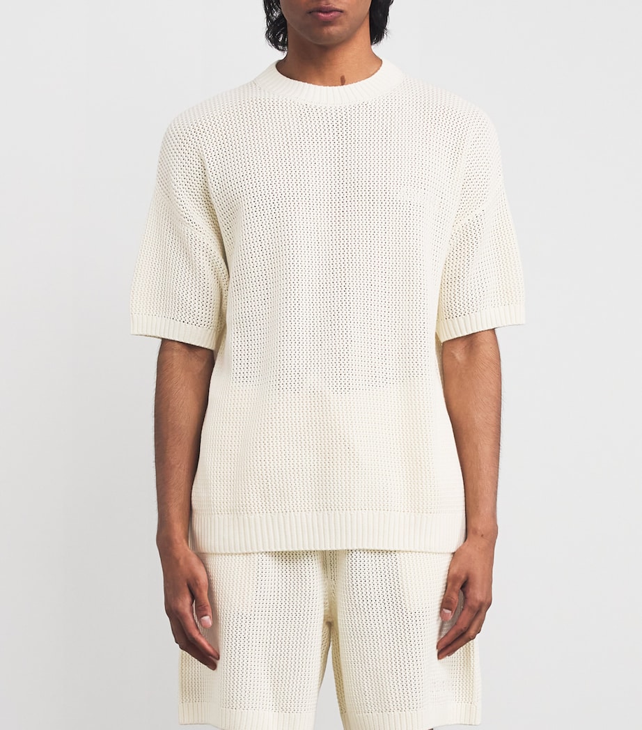 AMIRI Mens Cotton Crochet Short-Sleeve Shirt Ivory Image 3