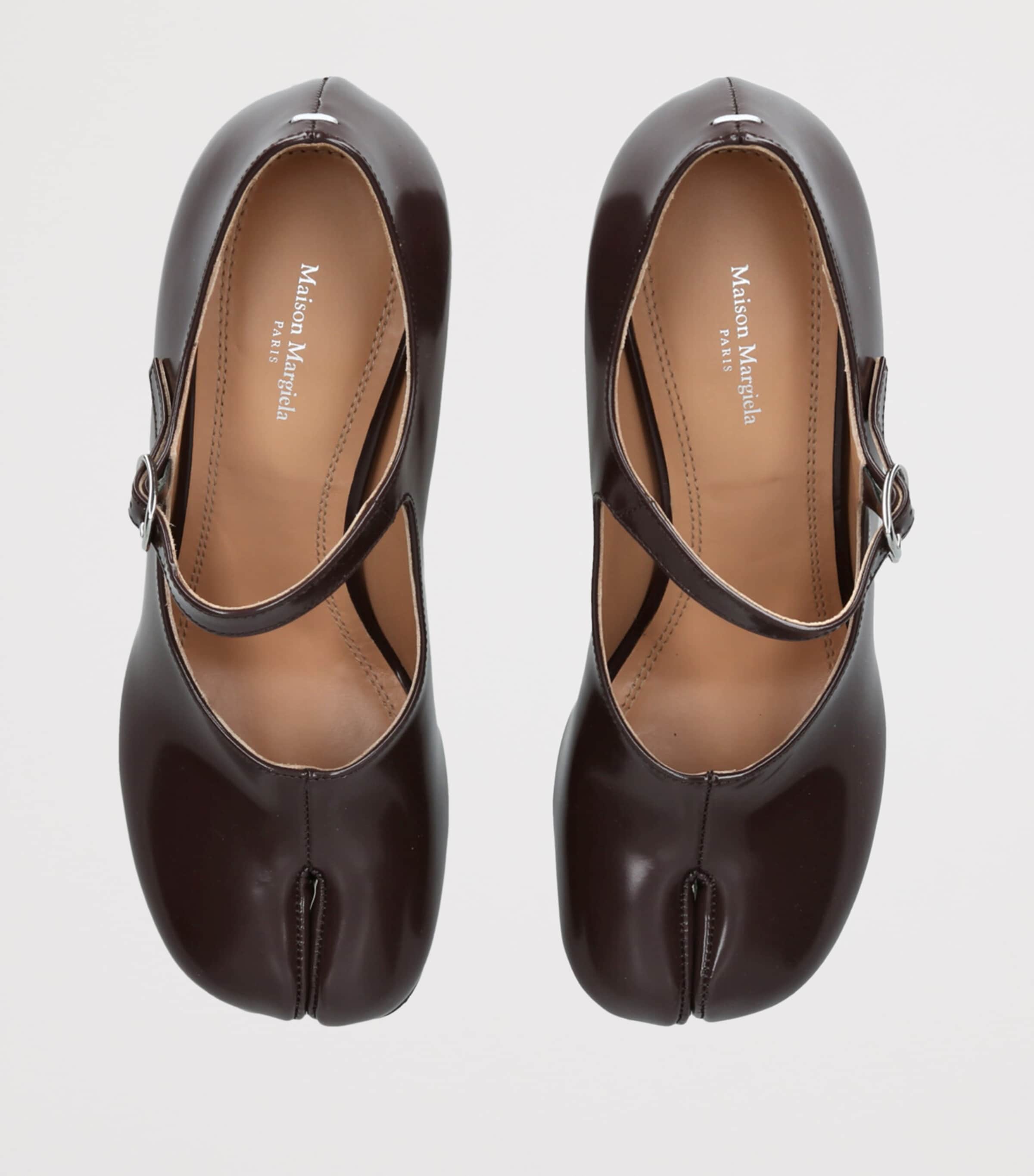 Leather Tabi Mary Jane Pumps 60 DARK BROWN Image 4