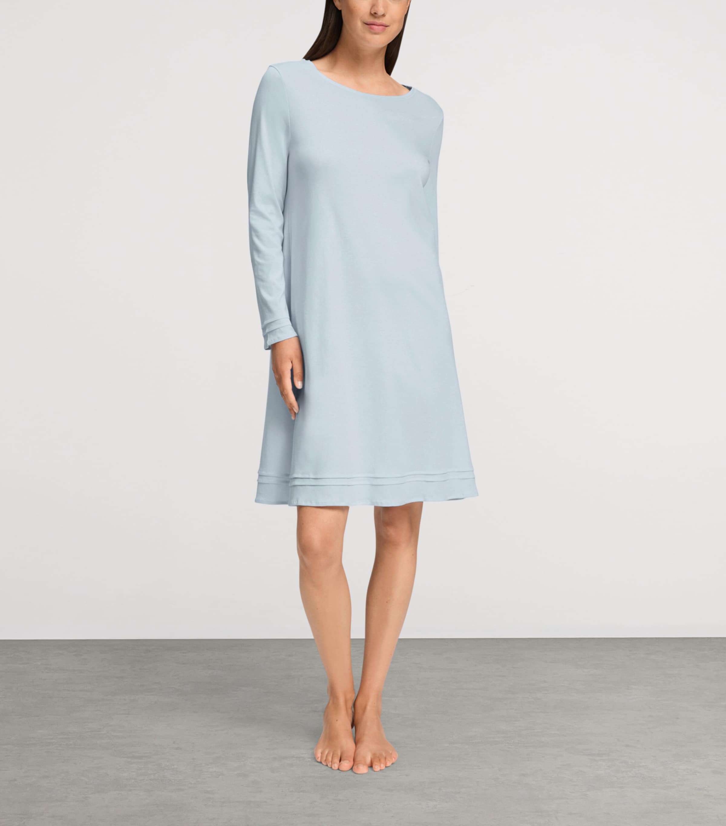 Hanro Womens Cotton Long-Sleeve Nightdress Pastel Sky Image 2