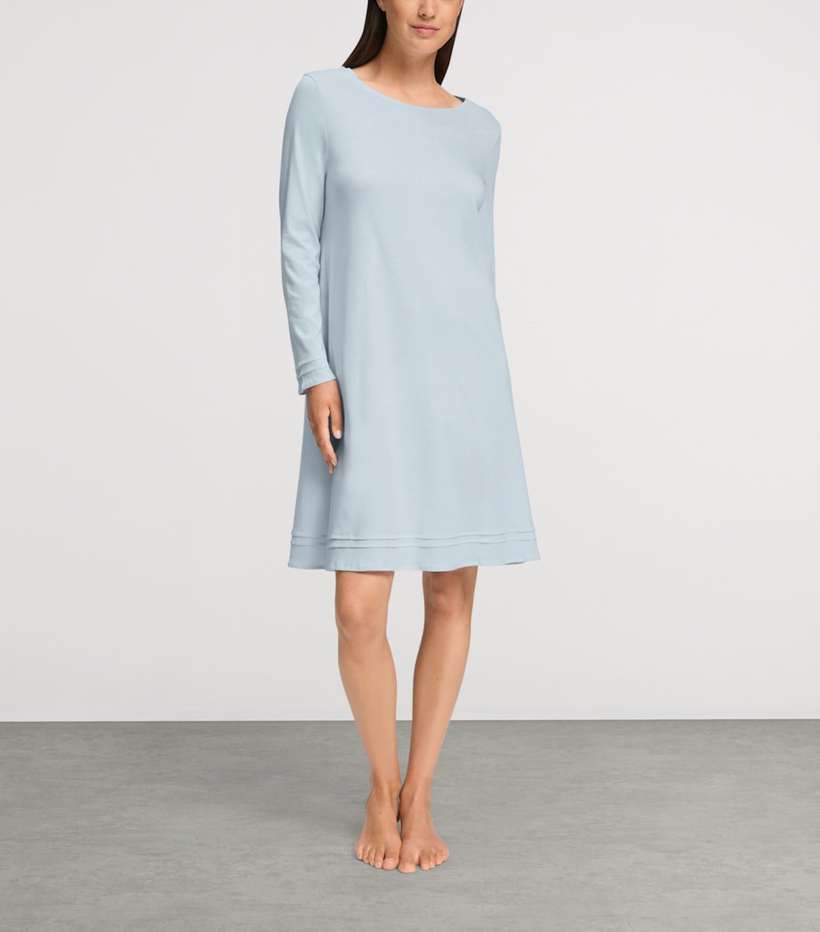 Hanro Womens Cotton Long-Sleeve Nightdress Pastel Sky Image 2