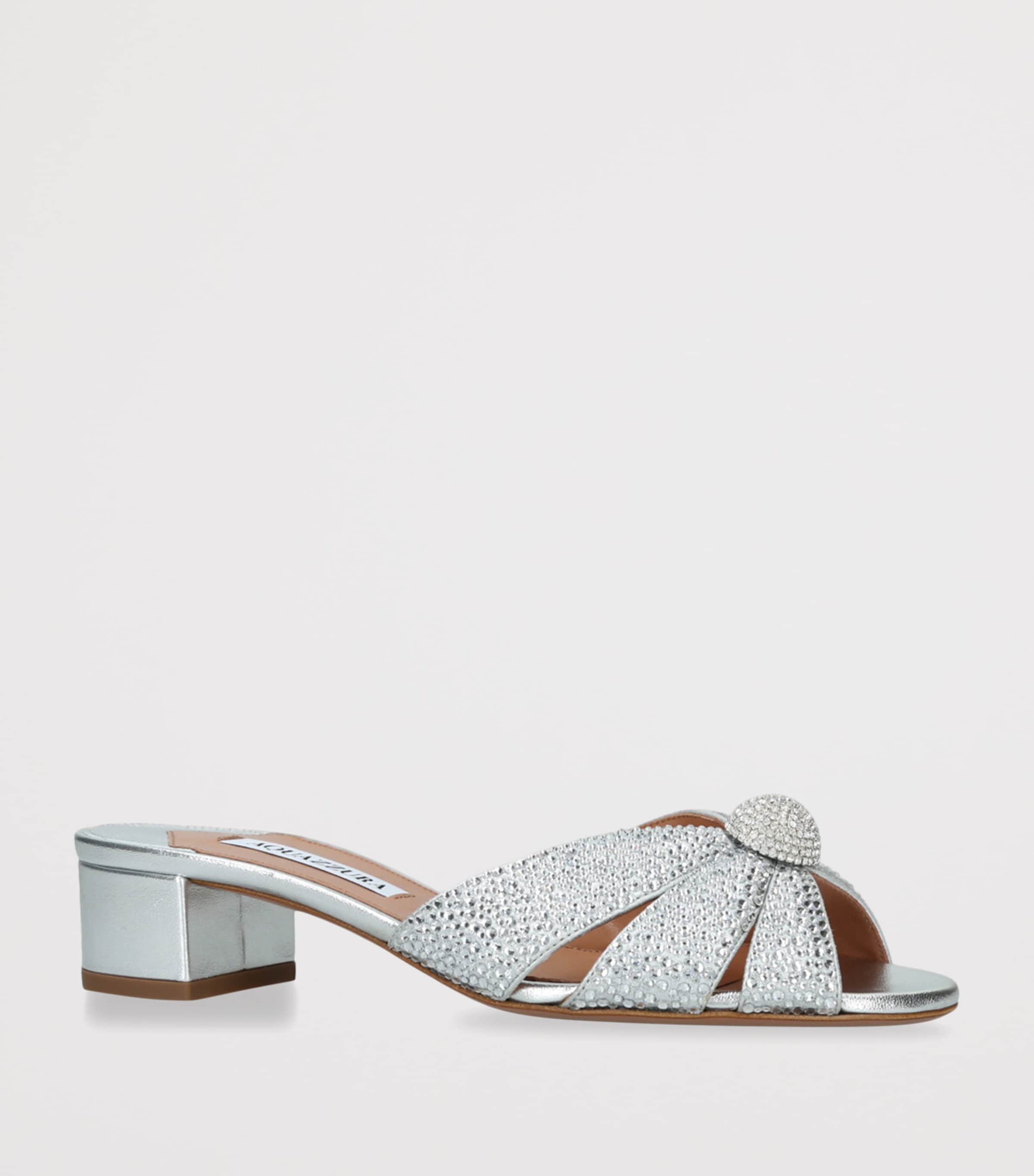 Aquazzura Leather Embellished Italian Flirt Sandals 35 Silver Image 3