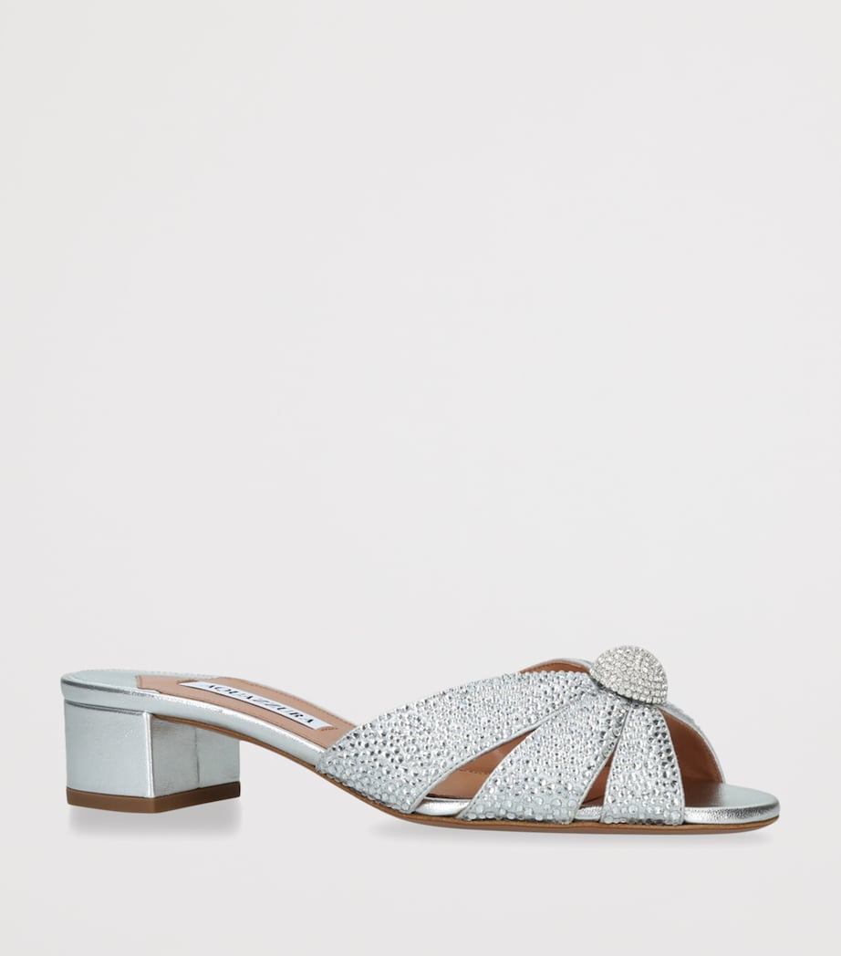 Aquazzura Leather Embellished Italian Flirt Sandals 35 Silver Image 3