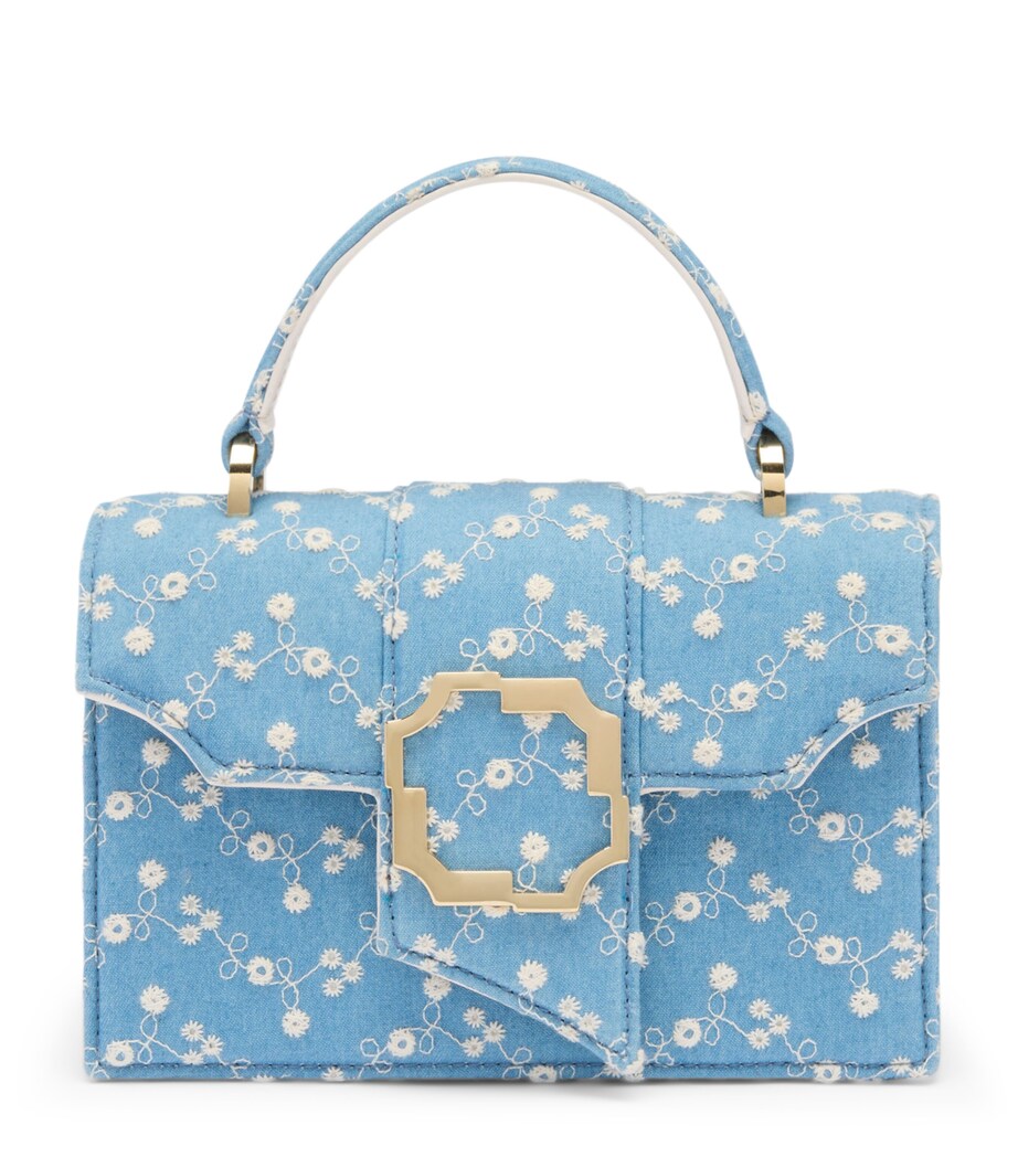Malone Souliers Mini Denim Floral Aubrey Top-Handle Bag Blue Image 1