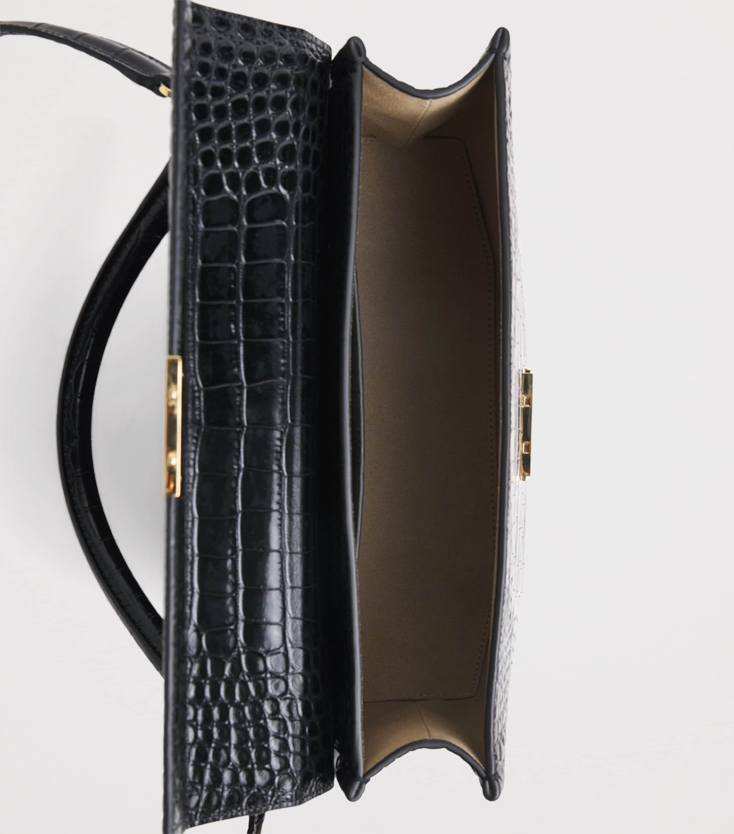 Toteme Womens Croc-Embossed Leather Box Top-Handle Bag Black Image 5