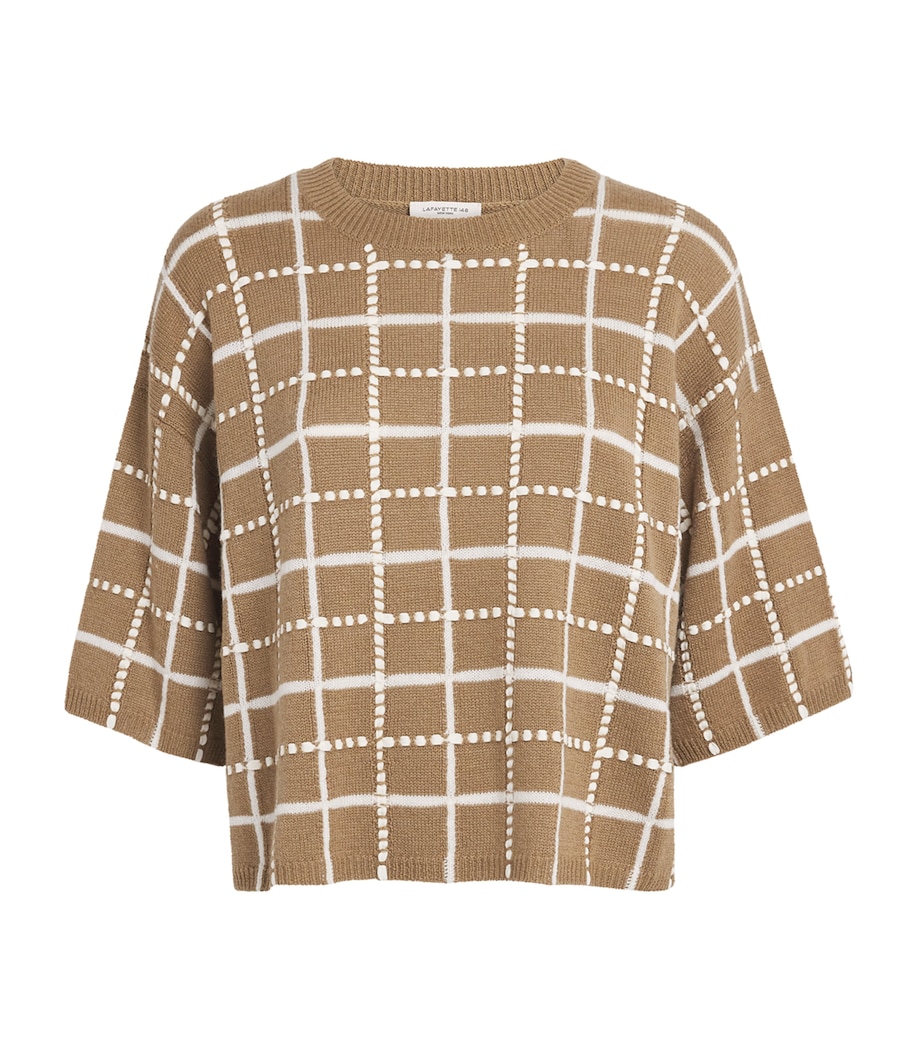 Lafayette 148 Womens Cashmere-Linen-Blend Grid Sweater Cdkmu Cadet Khki Mlt Image 1