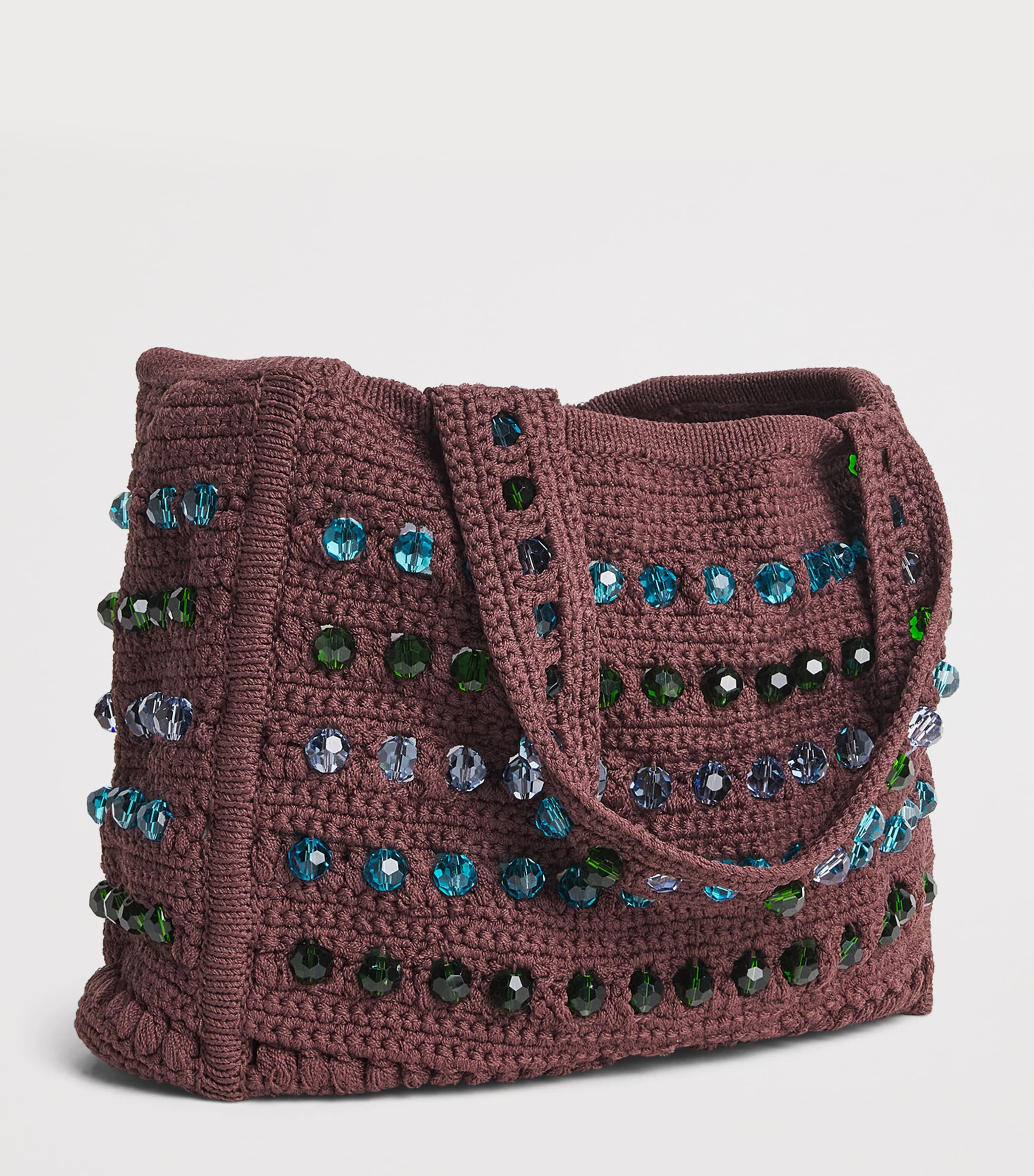 Sandro Paris Crochet Beaded Top-Handle Bag Brown Image 3