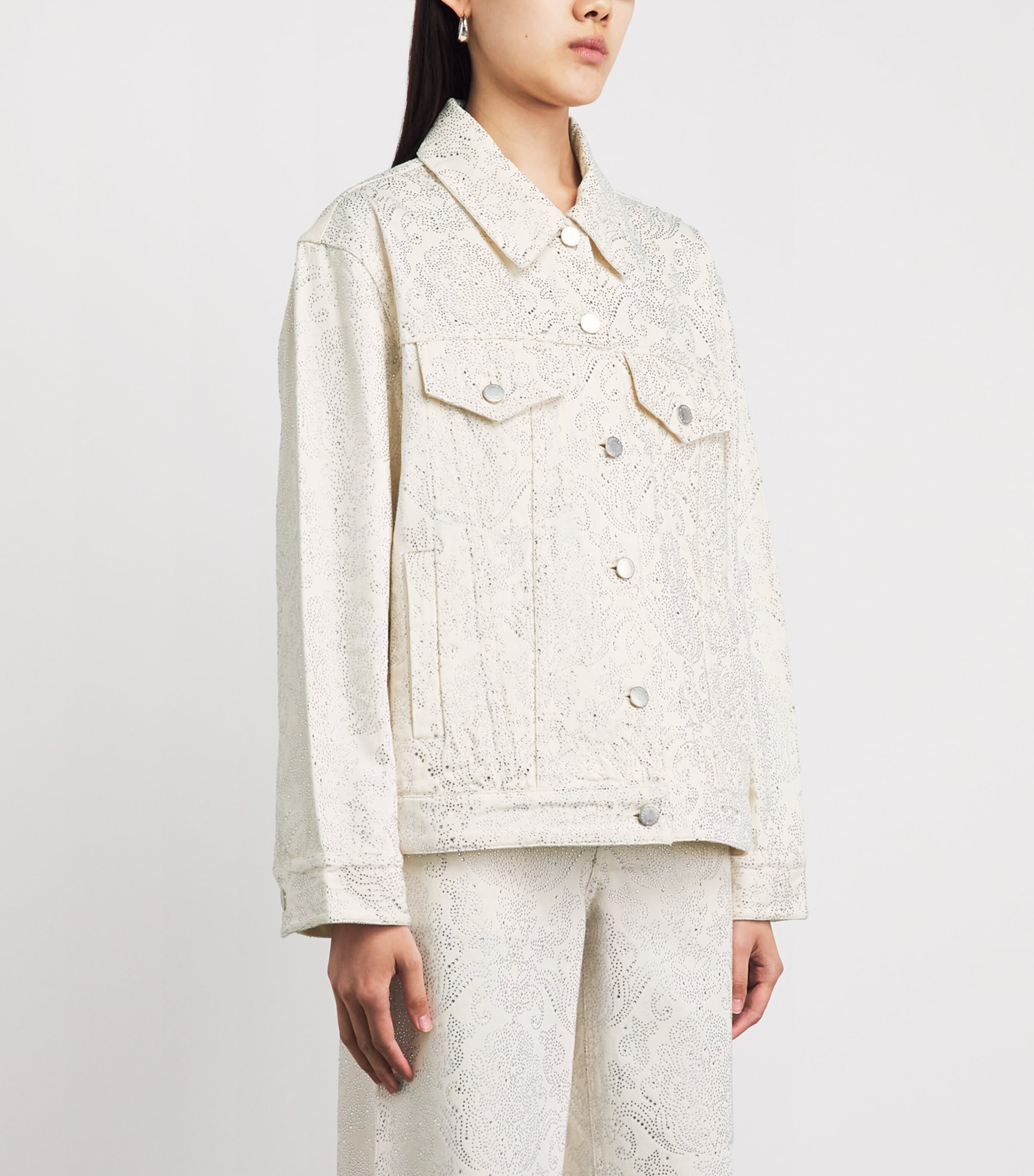 Alice+Olivia Womens Embellished Jeff Denim Jacket Off White/multi Image 4