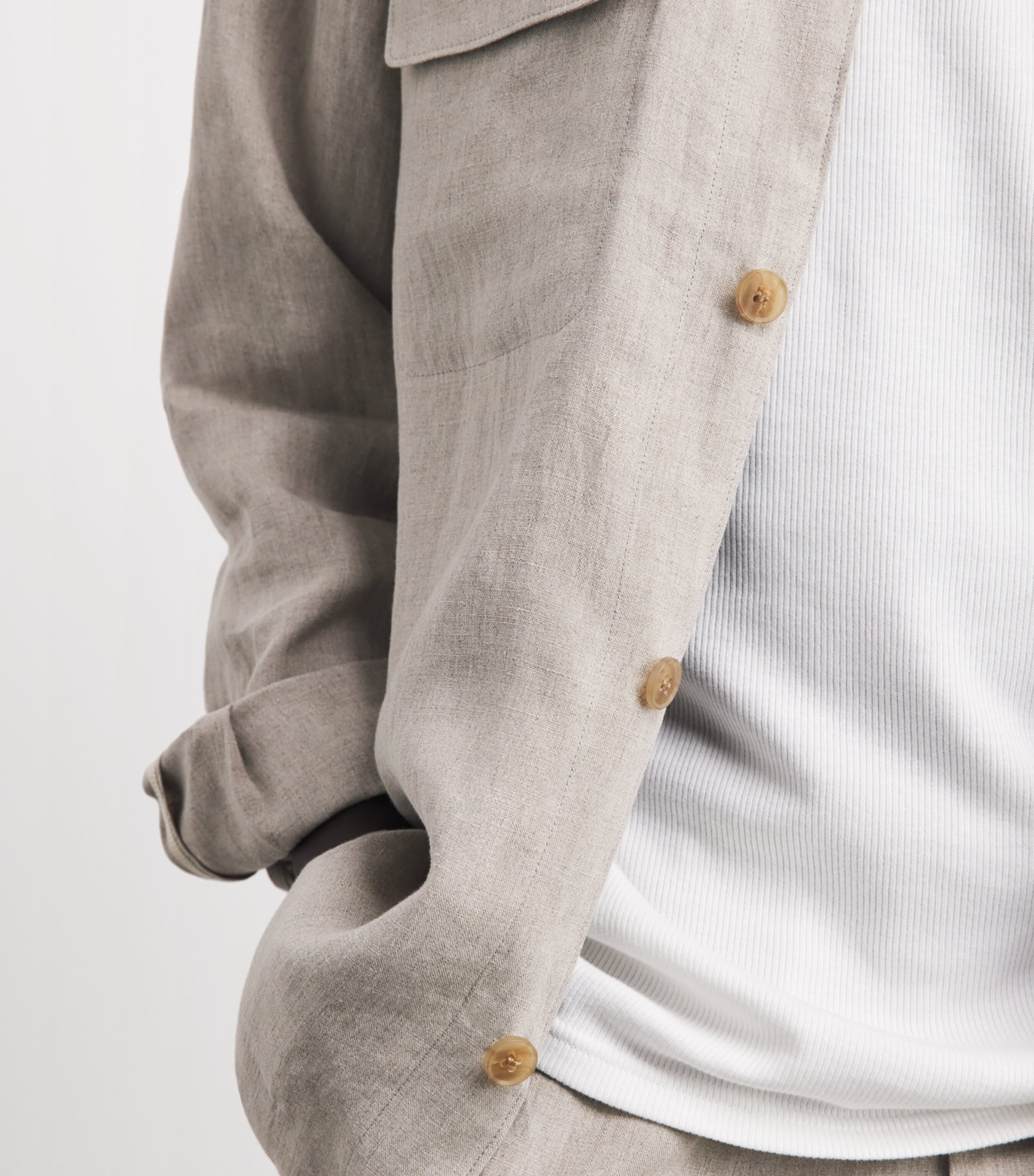 Sunspel Mens Linen Overshirt Brbd Sand Image 3