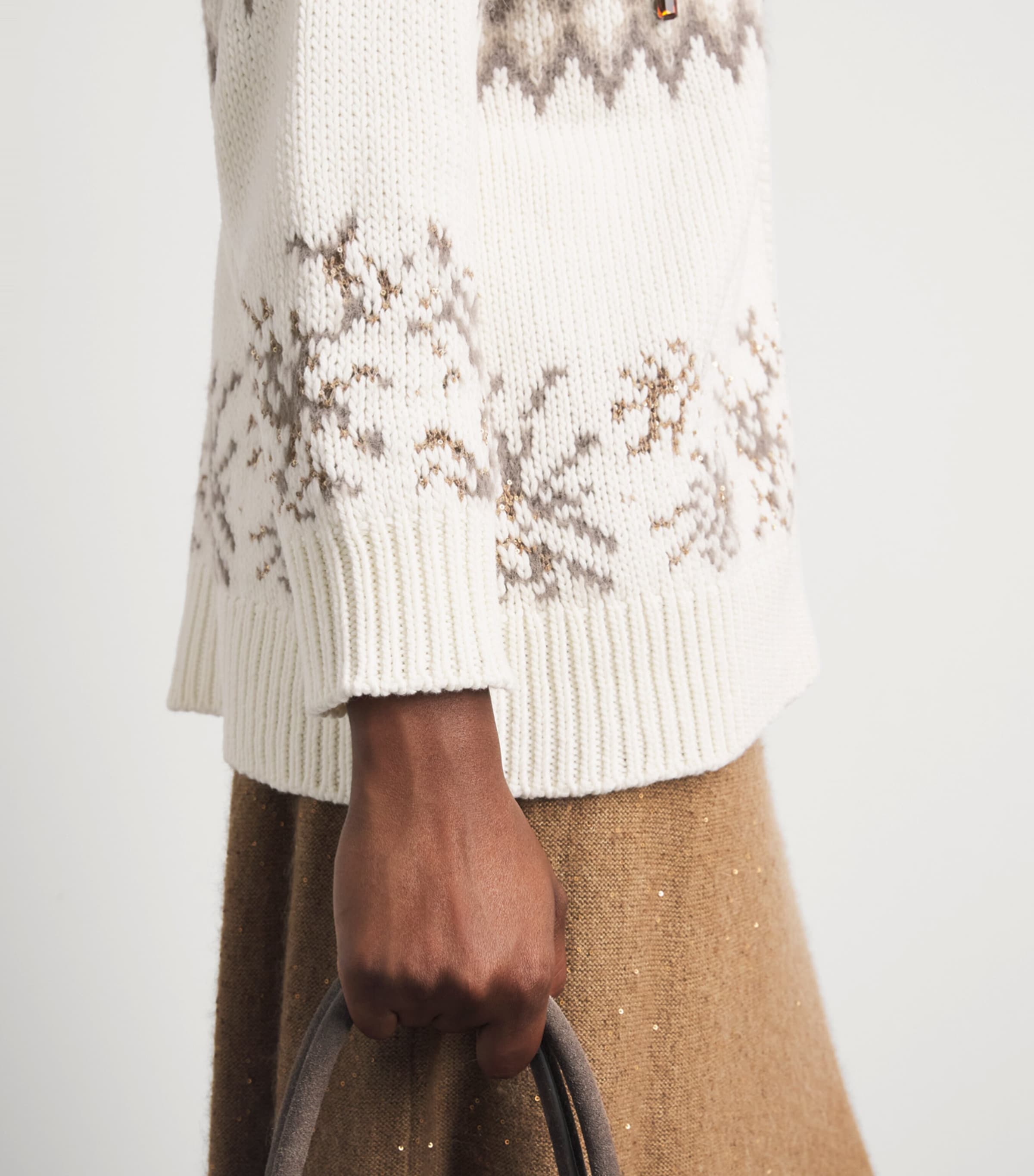 Fabiana Filippi Womens Wool-Silk-Cashmere Fair Isle Cardigan Rafia Image 3