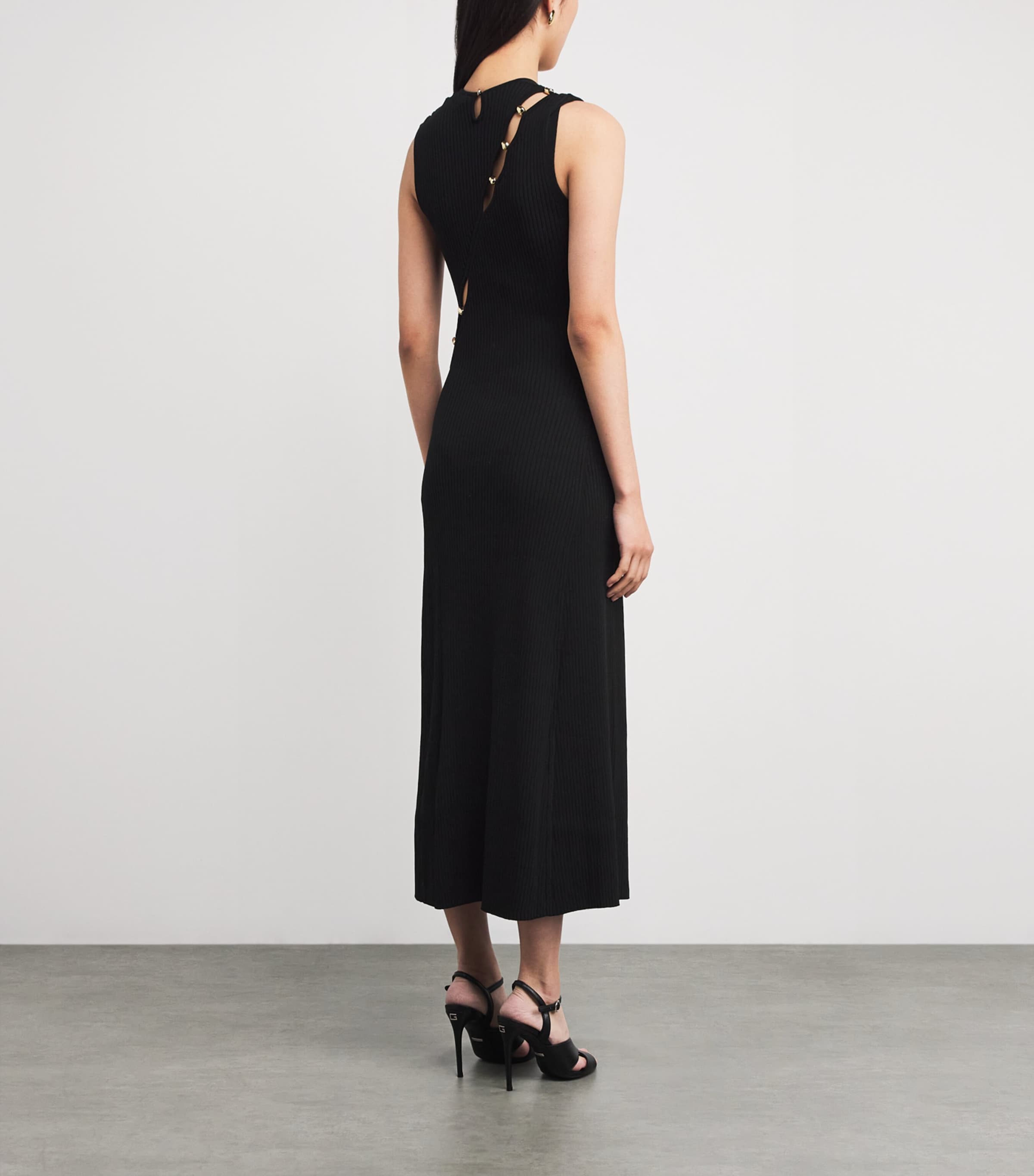 Rib-Knit Cutaway Maxi Dress BLACK Image 3