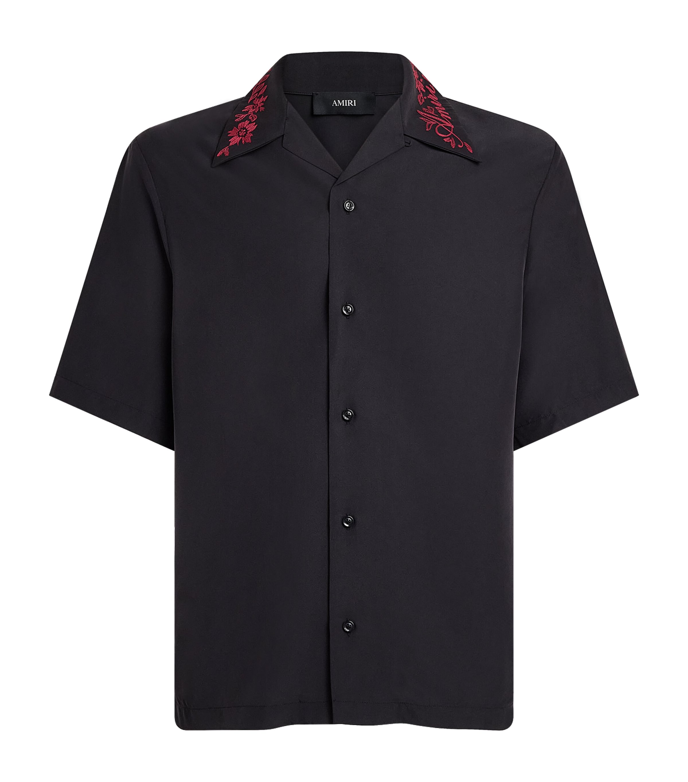 AMIRI Mens Embroidered-Collar Relaxed Shirt Black Image 1