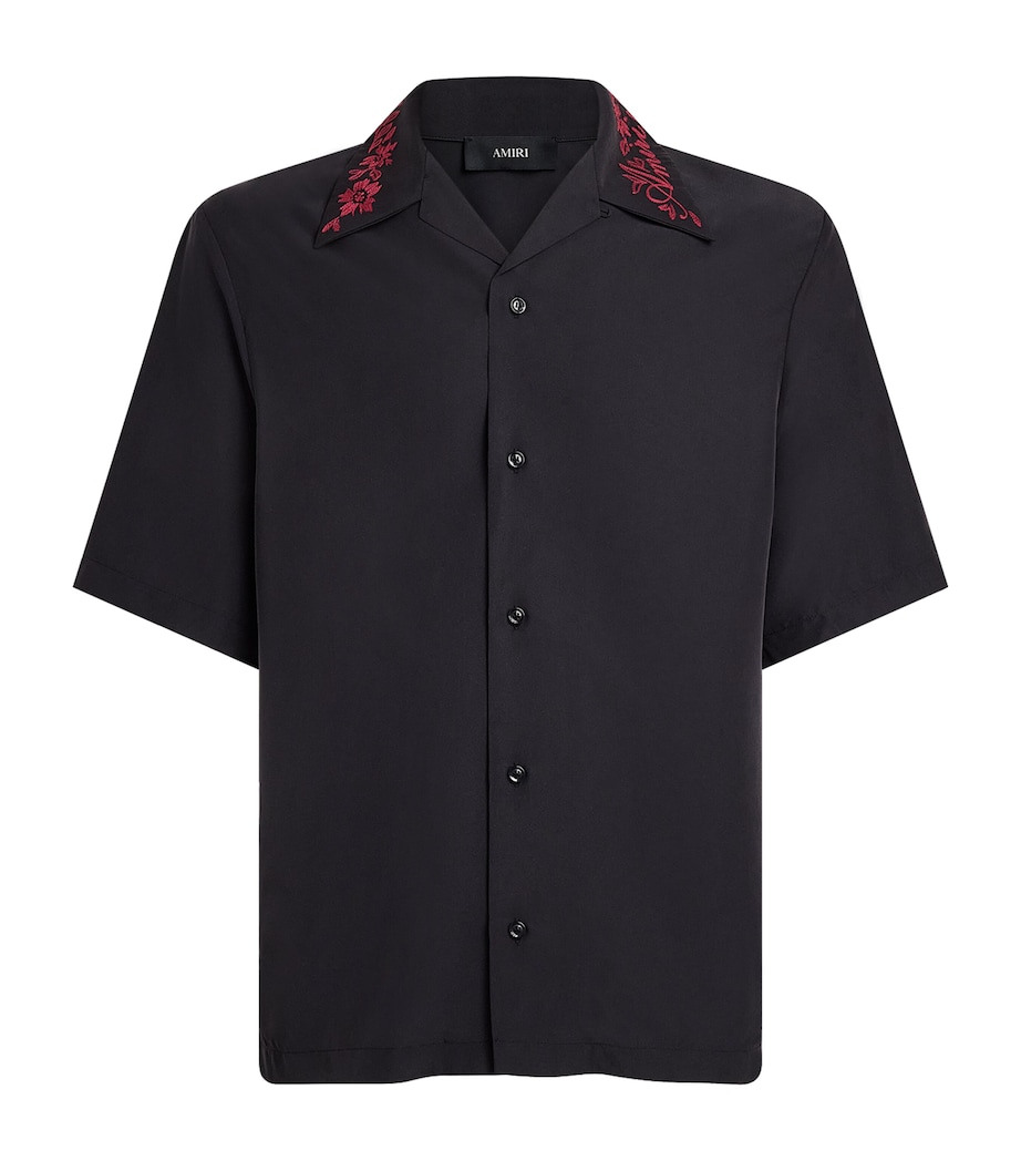 AMIRI Mens Embroidered-Collar Relaxed Shirt Black Image 1