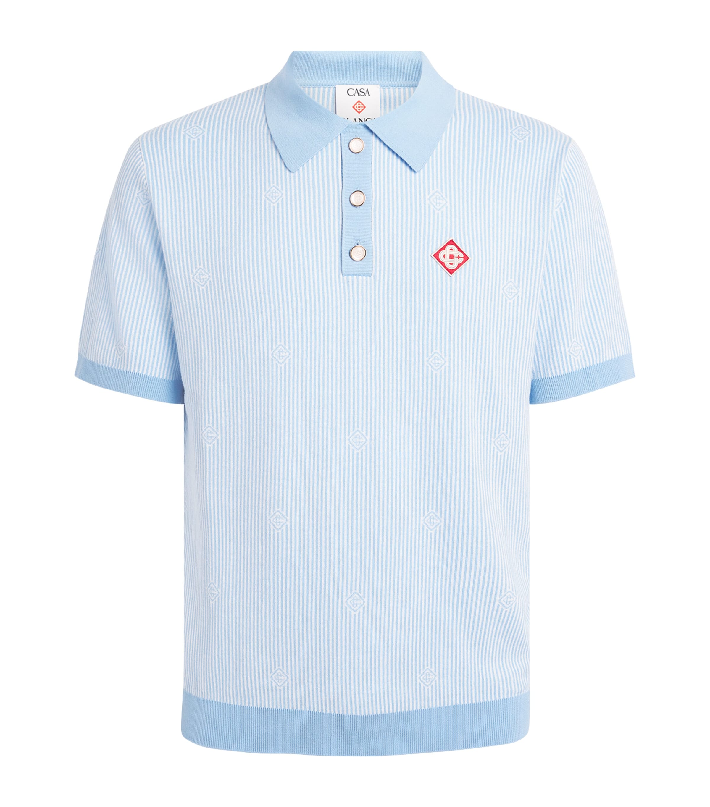 Casablanca Mens Cotton Pinstripe Polo Shirt Light Blue Image 1