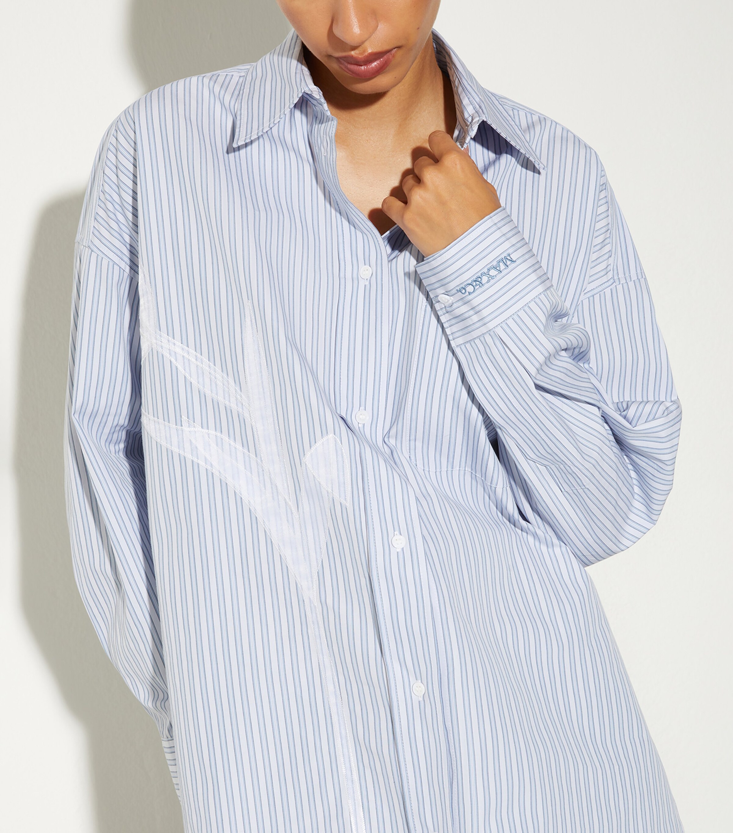 MAX&Co. Womens Oversized Embroidered Stripe Shirt Light Blue Image 5