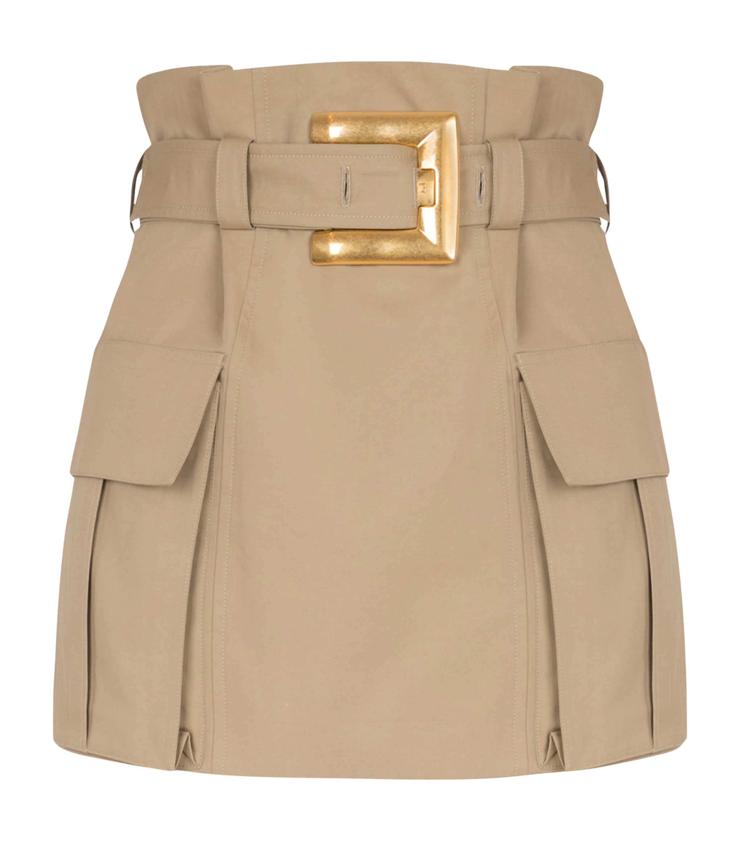 Balmain Cotton Gabardine High-waist Mini Skirt In Brown