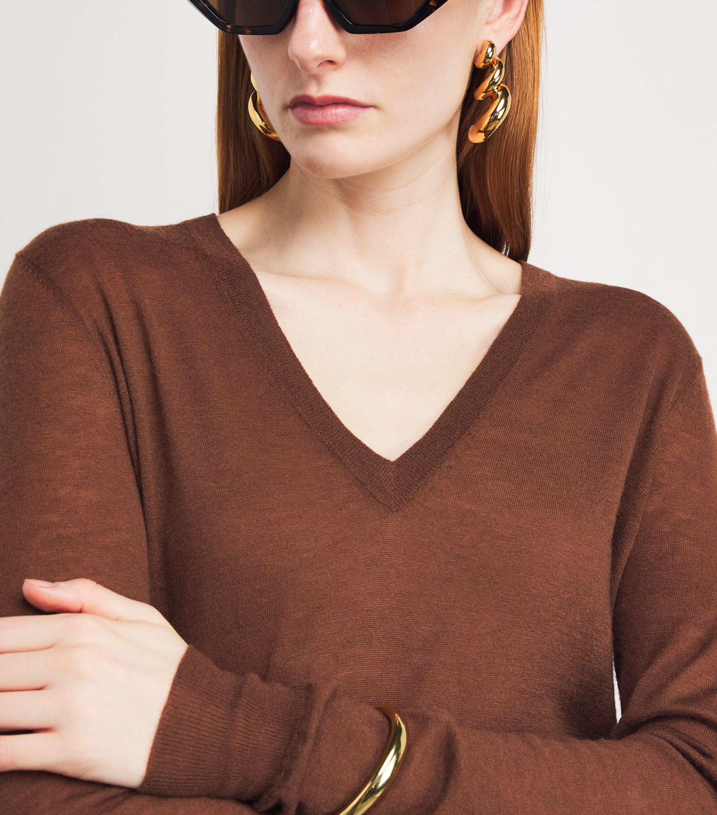 Cashmere V-Neck Sweater CINNAMON Image 6