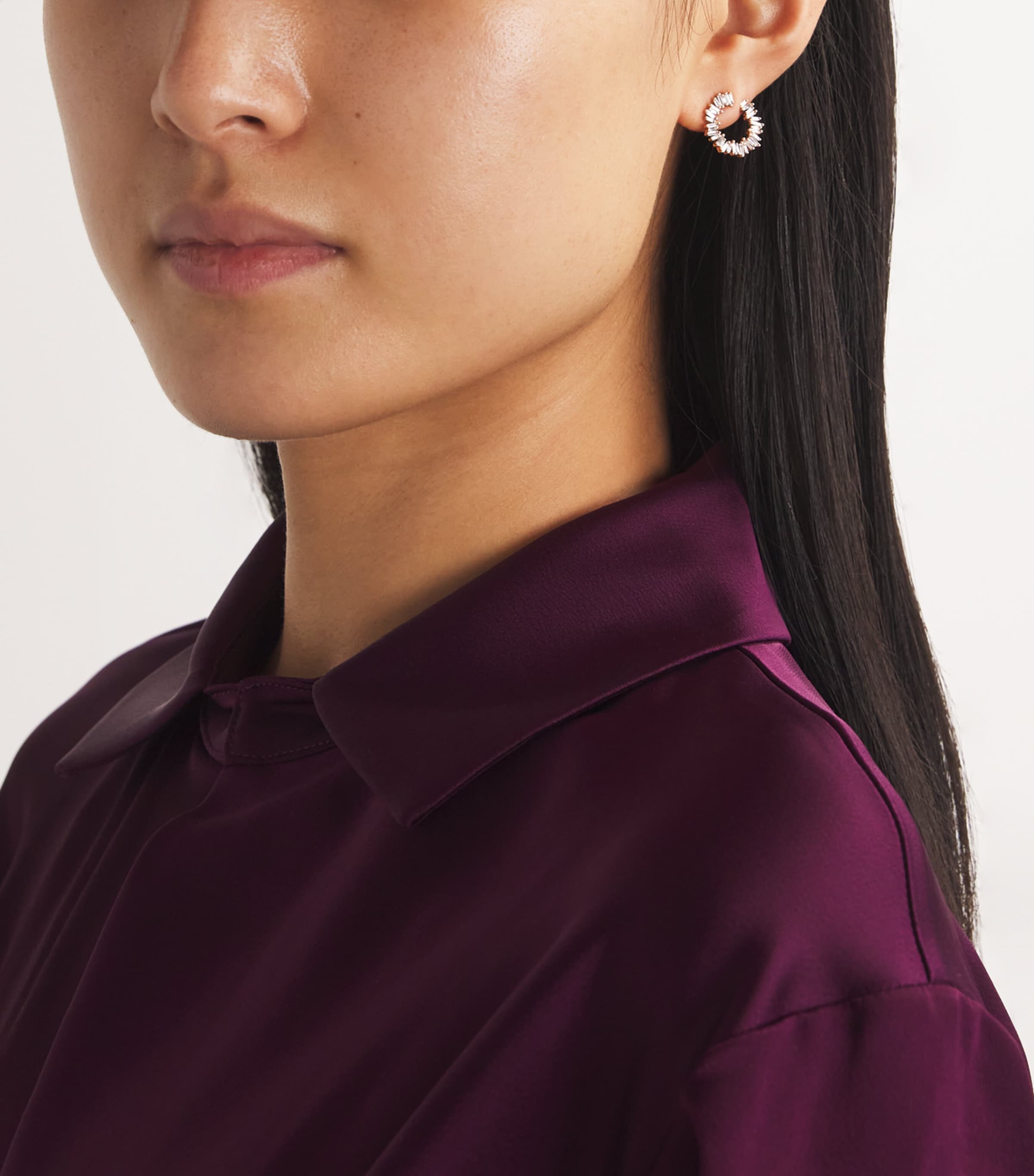 Suzanne Kalan Rose Gold and Diamond Classic Mini Sideways Hoop Earrings Rg/wd Image 2