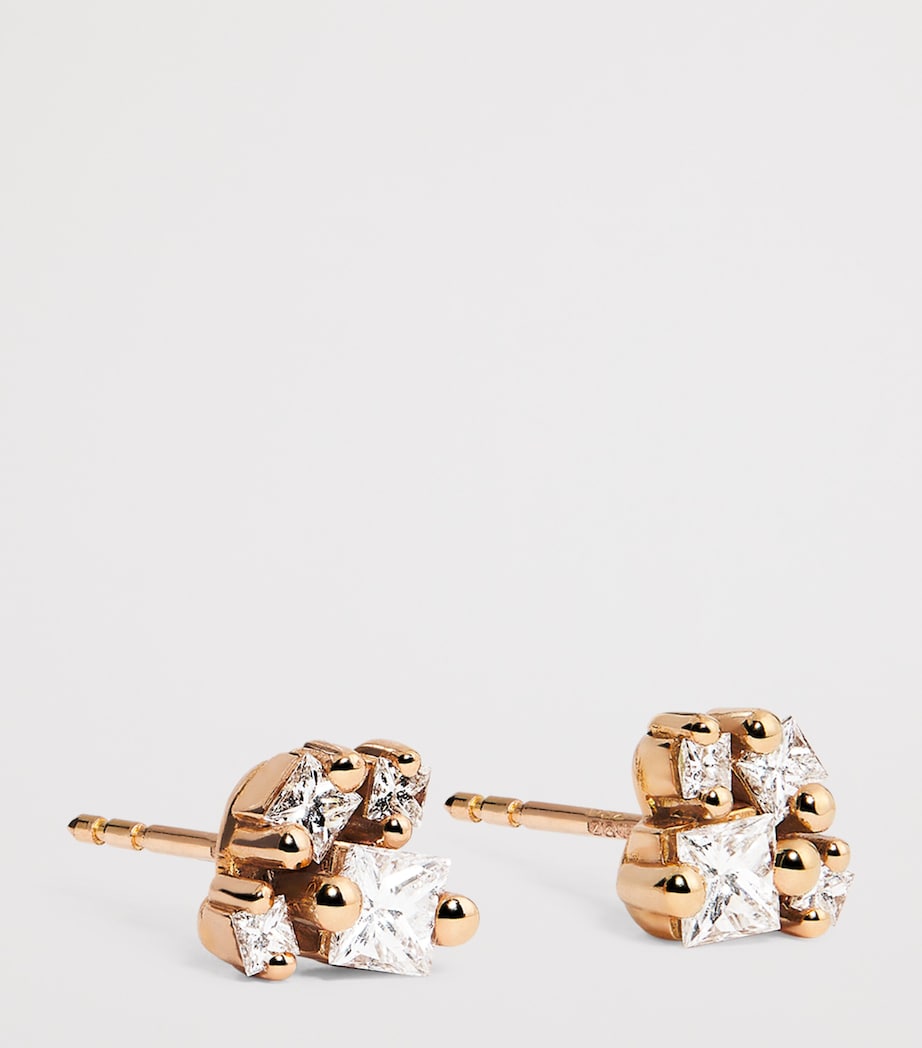 Rose Gold and Diamond Princess Stud Earrings 18K RG/WD Image 3