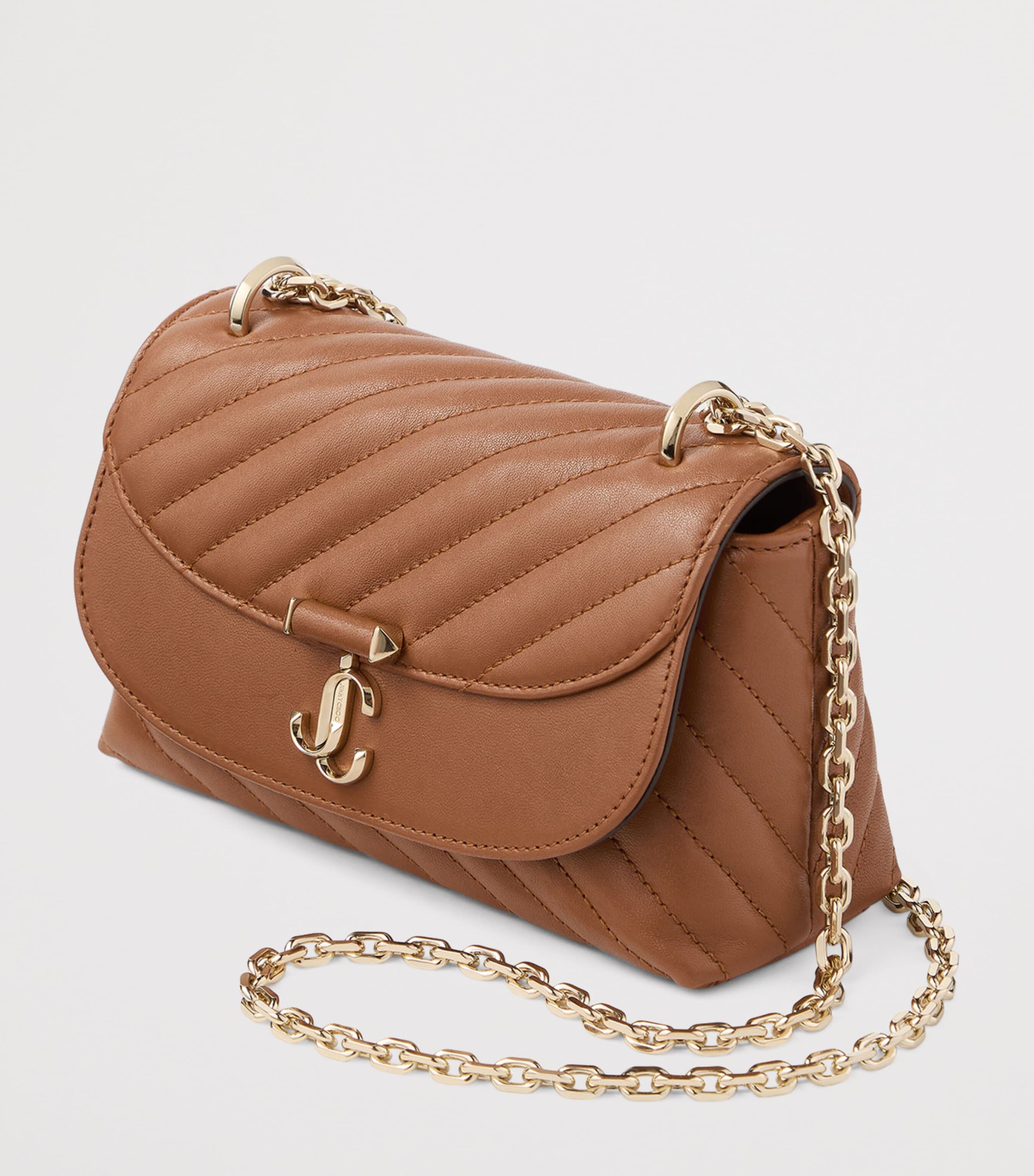 Jimmy Choo Curve Small Biker Leather Quilted Cross-Body Bag Tan/shiny Gold Image 2