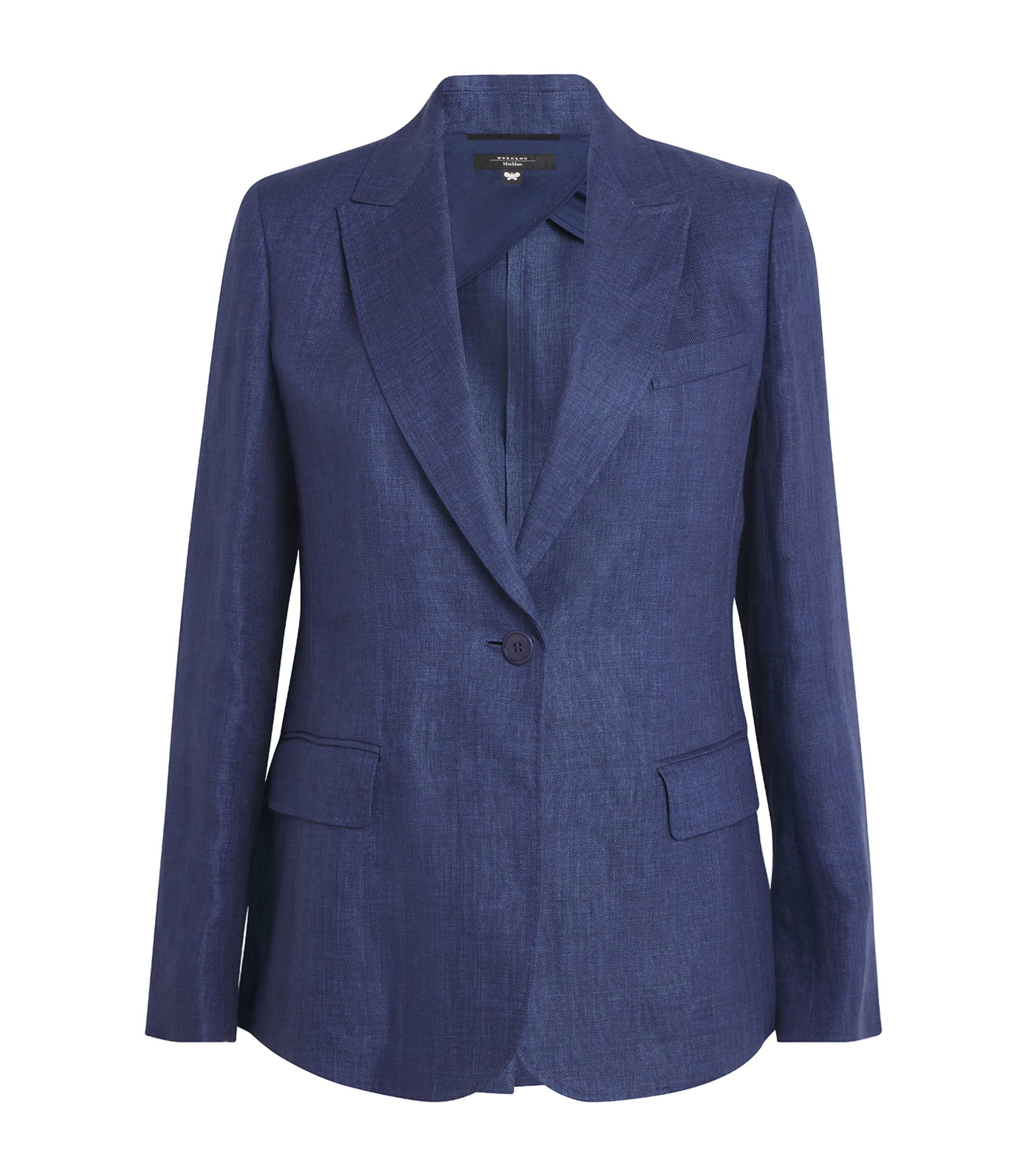 Weekend Max Mara Linen Single-breasted Blazer In Navy