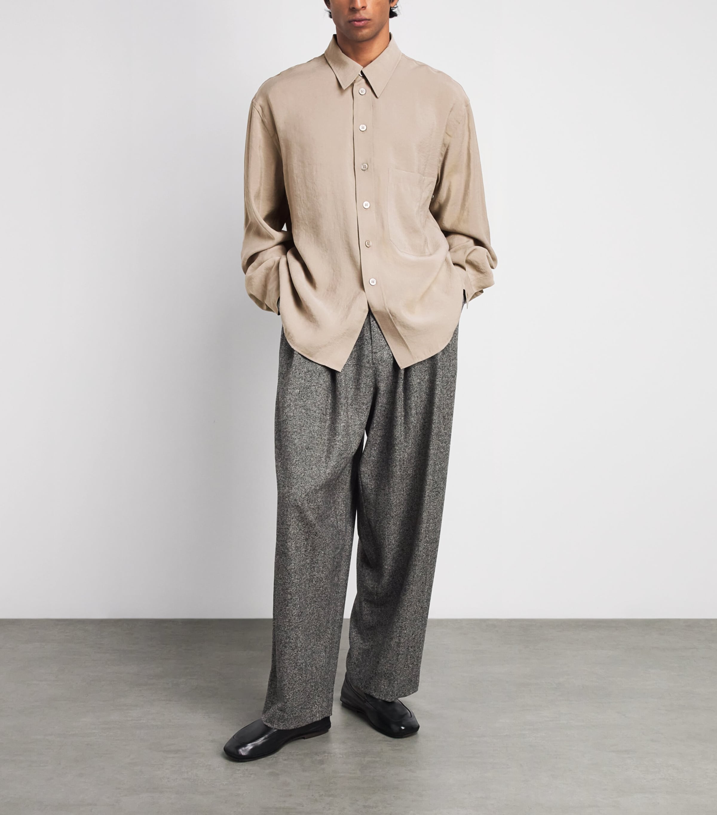 Studio Nicholson Mens Modal-Blend Emper Shirt Taupe Image 2