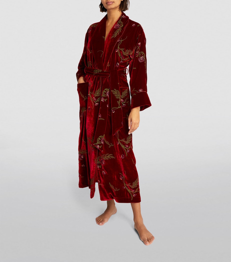 Embroidered Velvet Robe RED Image 2