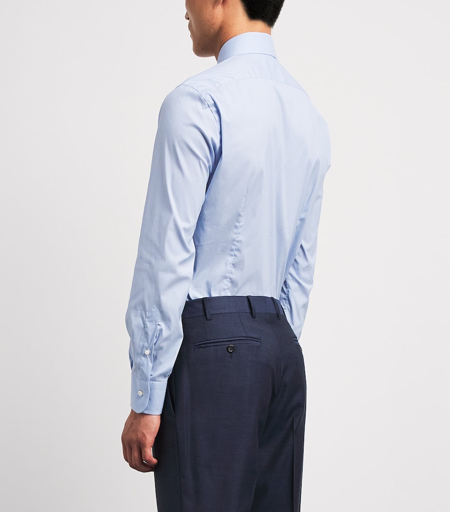 Barba Napoli Mens Stretch-Cotton Poplin Slim Shirt Blue Image 5