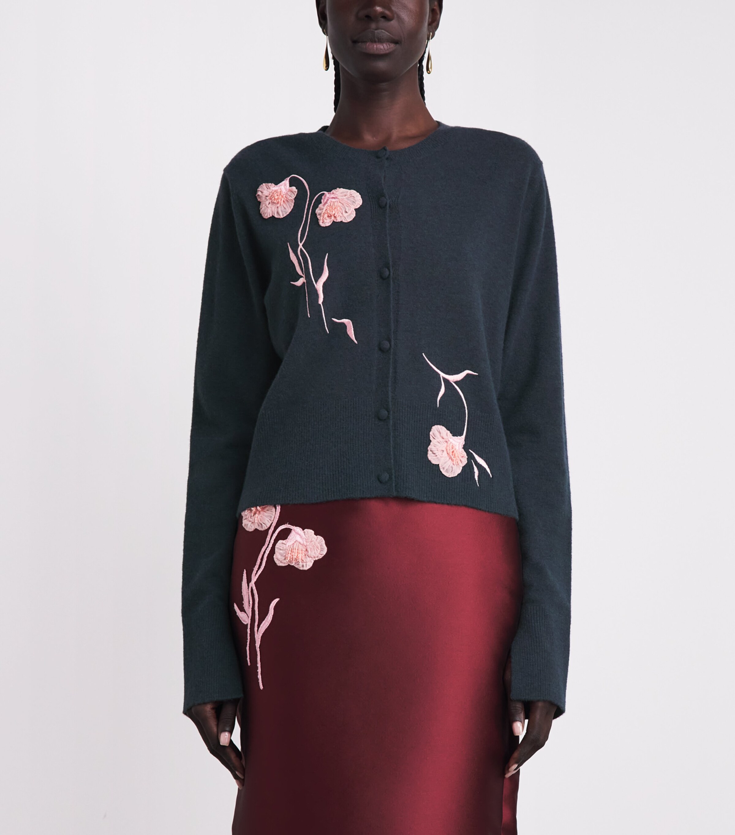 Erdem Womens Embroidered Fitted Cardigan Forest Green Image 4