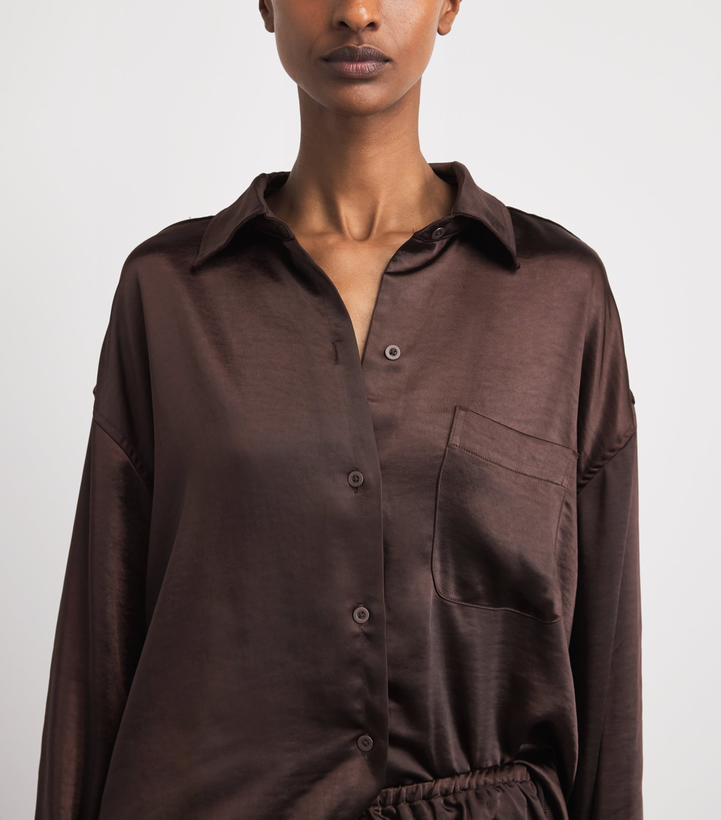Skims Womens Satin Oversized Shirt Espresso Image 3