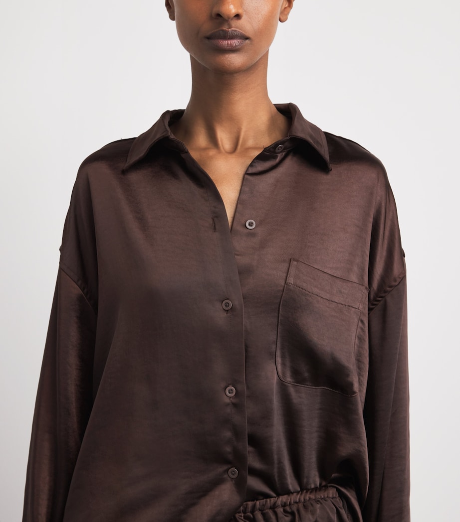 Skims Womens Satin Oversized Shirt Espresso Image 3