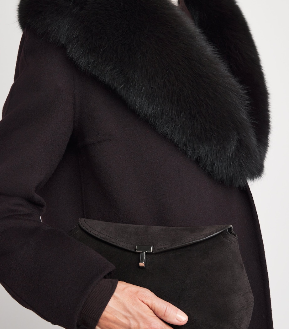 Yves Salomon Womens Wool-Cashmere Fur-Trim Coat Image 6