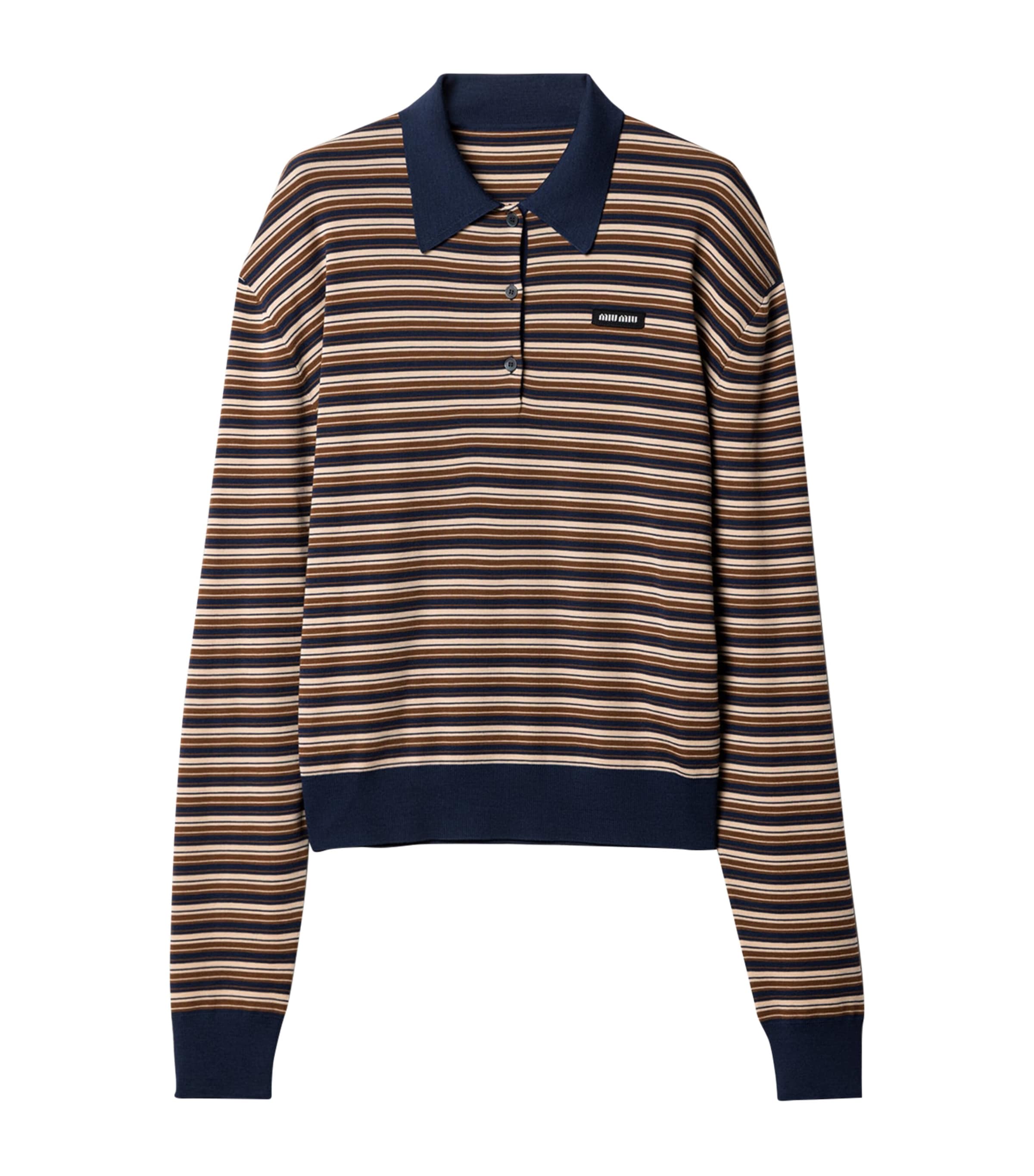 Miu Miu Womens Virgin Wool Stripe Polo Shirt Image 1