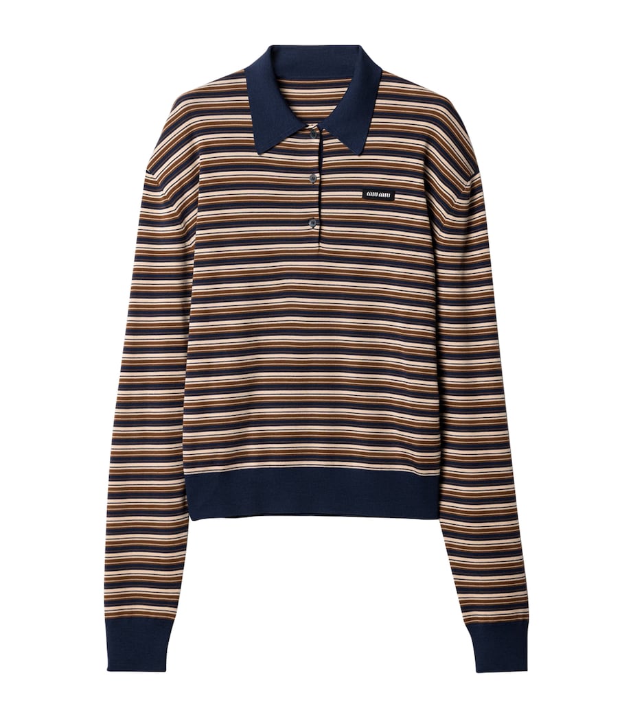 Miu Miu Womens Virgin Wool Stripe Polo Shirt Image 1