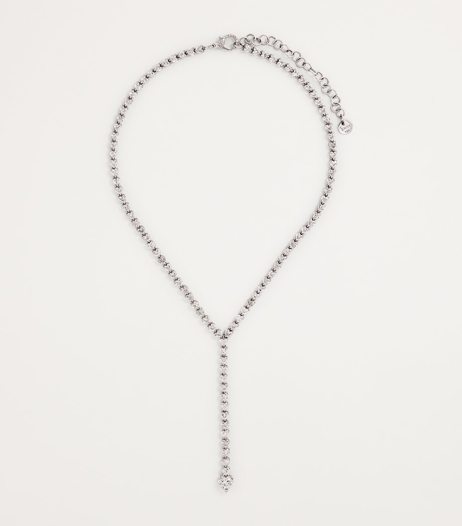 White Gold and Diamond Heart Y Drop Necklace WHITE GOLD Image 3