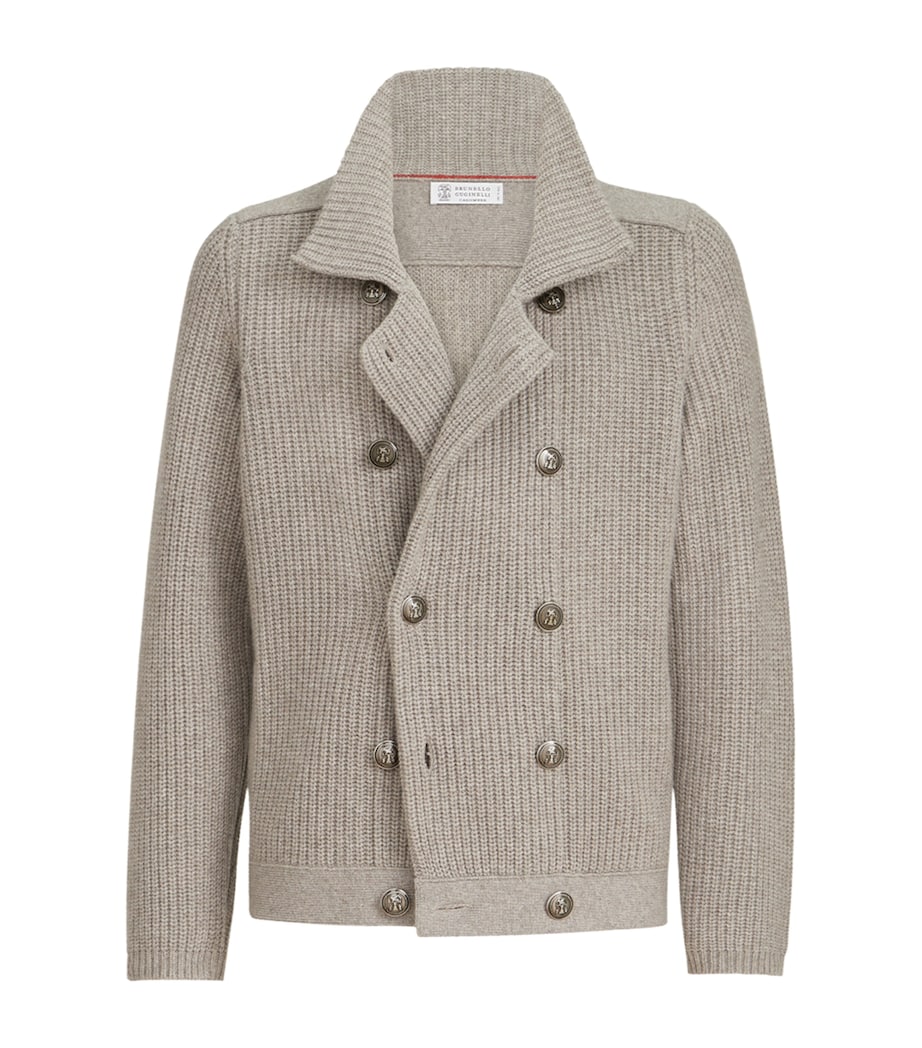 Brunello Cucinelli Mens Cashmere Double-Breasted Cardigan Stone Image 1