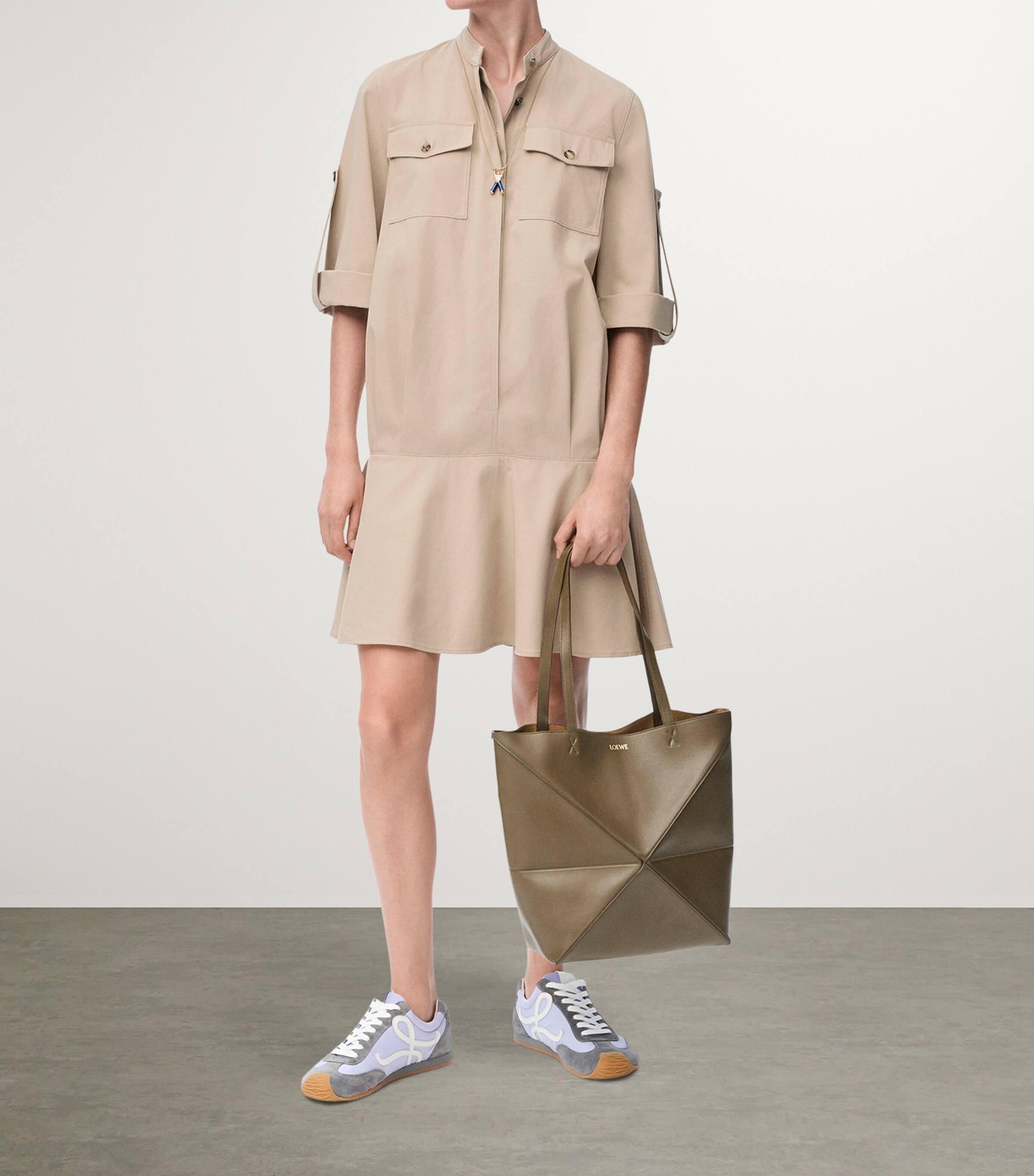 LOEWE Womens Dropped-Hem Mini Shirt Dress Beige Image 2
