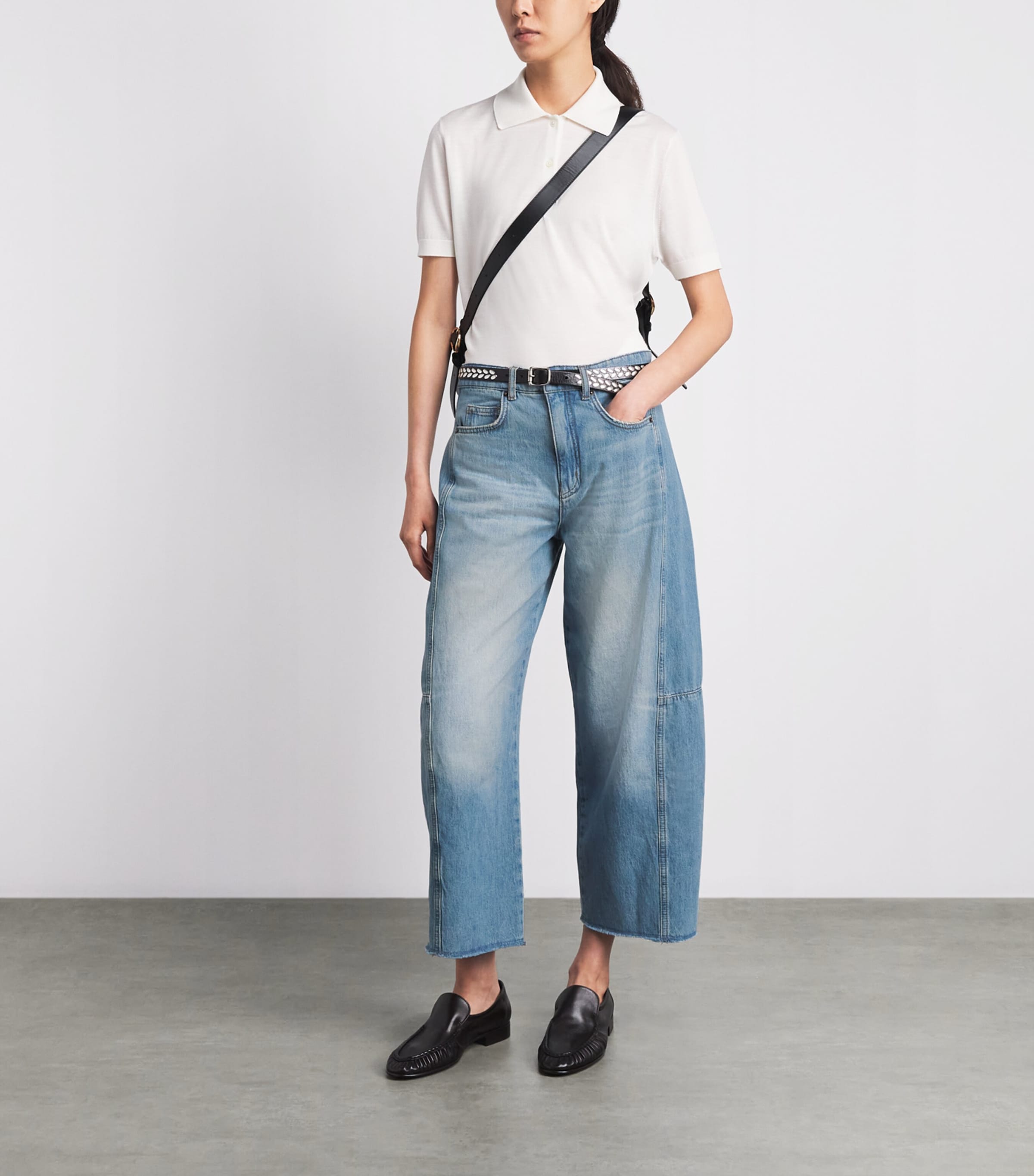 ME+EM Womens Cropped Straight Jeans Mid Blue Wash Image 2