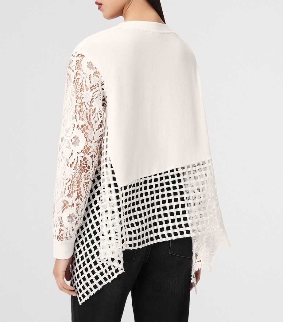 AllSaints Womens Organic Cotton Lace-Panel Malorie Sweatshirt White Image 4