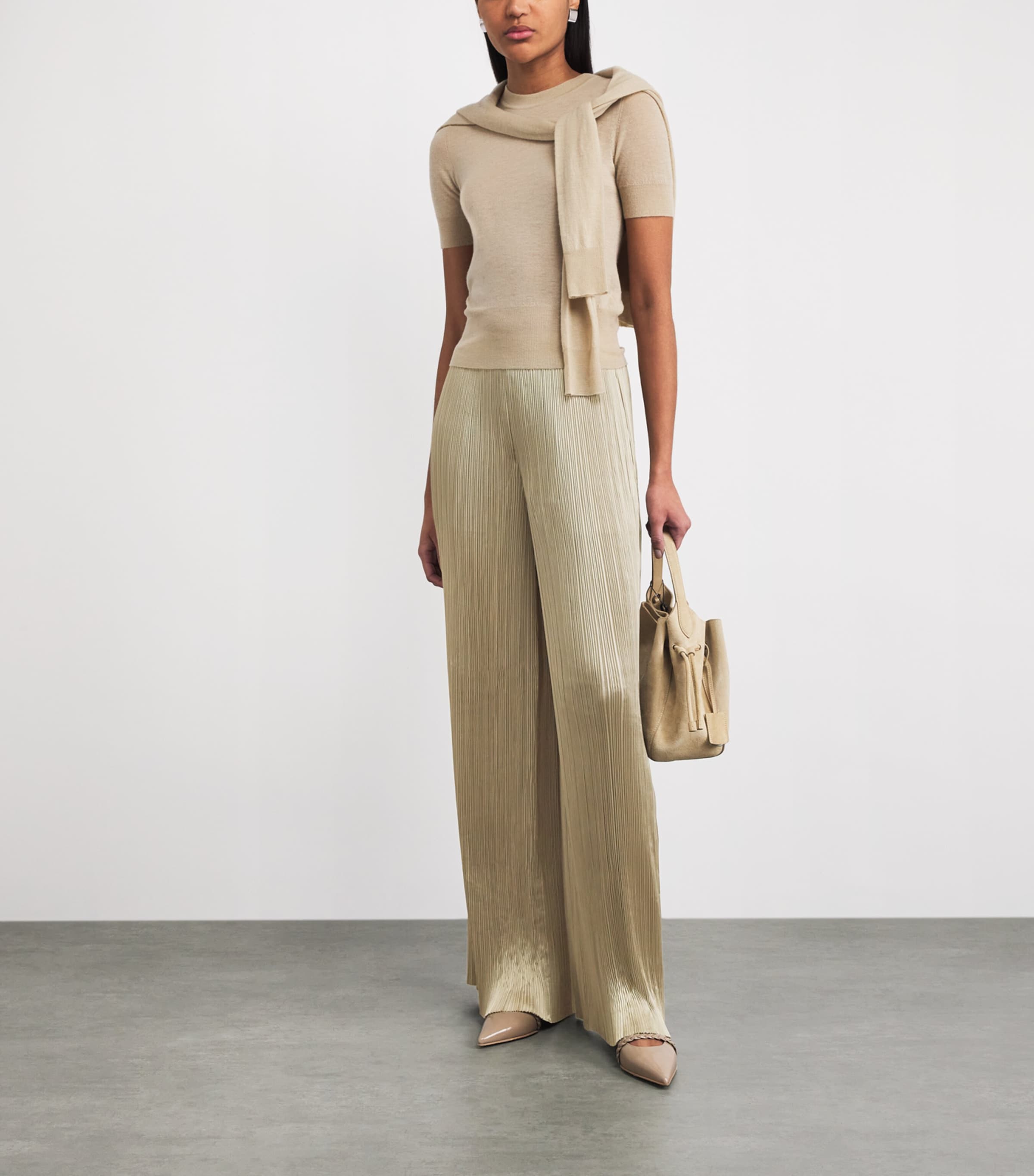 Joseph Womens Satin Amber Wide-Leg Trousers Powder Image 2