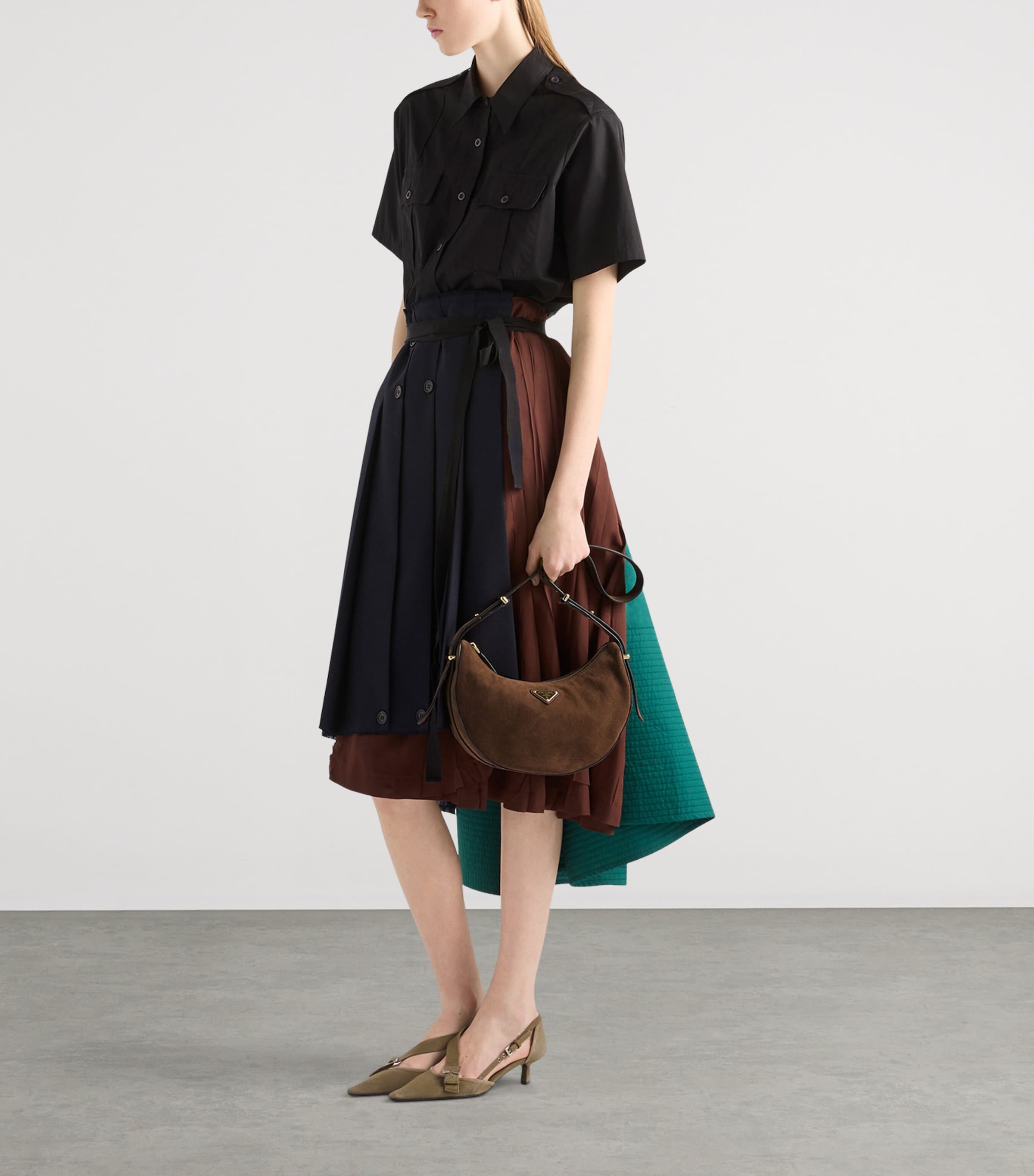 Prada Small Nubuck Leather Arqué Shoulder Bag Brown Image 3