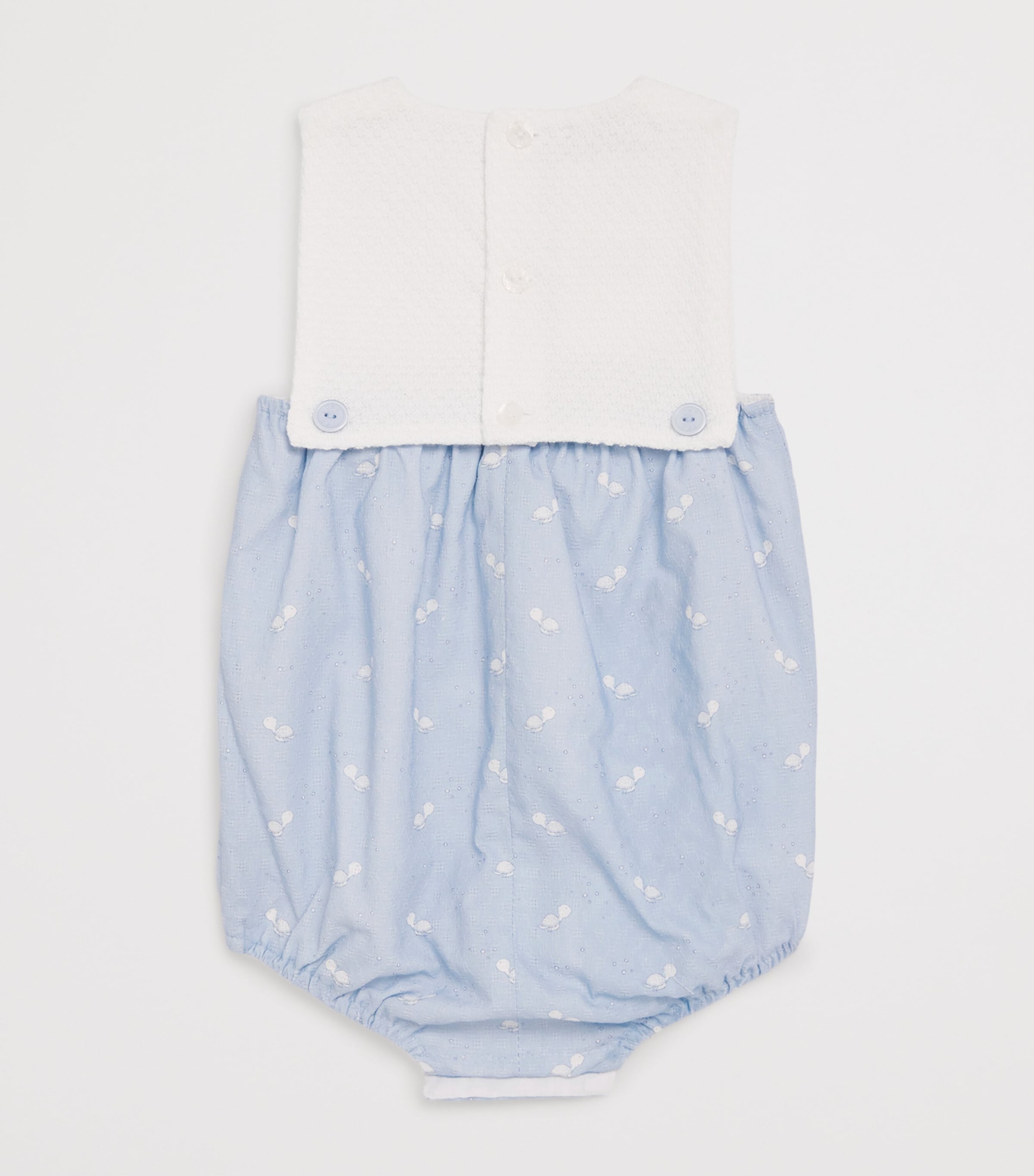 Cotton Knitted Playsuit (1-24 Months) 01801 WHITE/SKY BLU Image 2