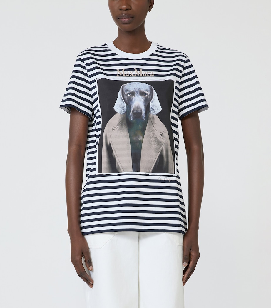 Max Mara Womens Stripe Dog Print T-Shirt White Blue Image 3