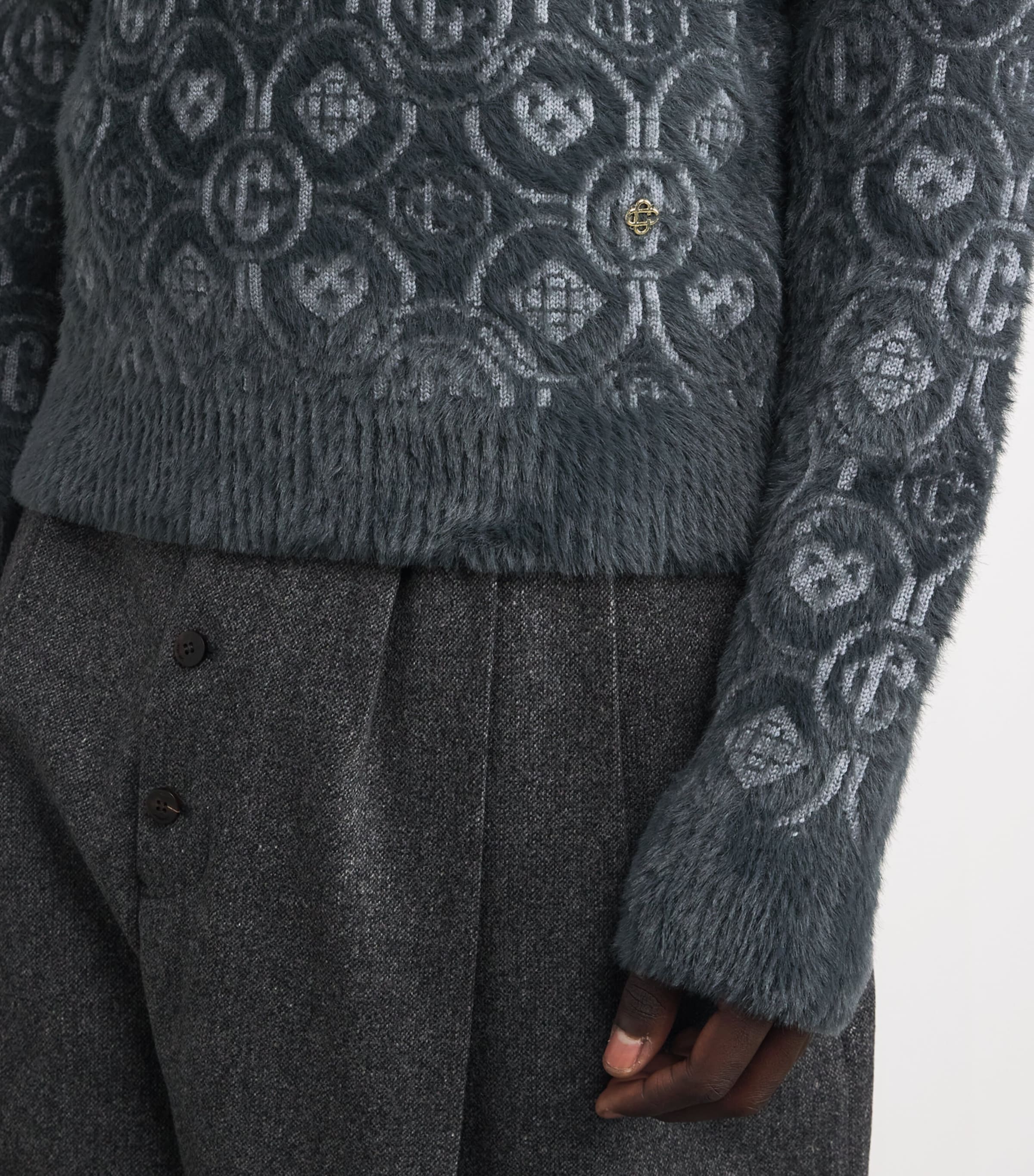 Wool-Blend Fluffy Monogram Sweater GREY Image 6