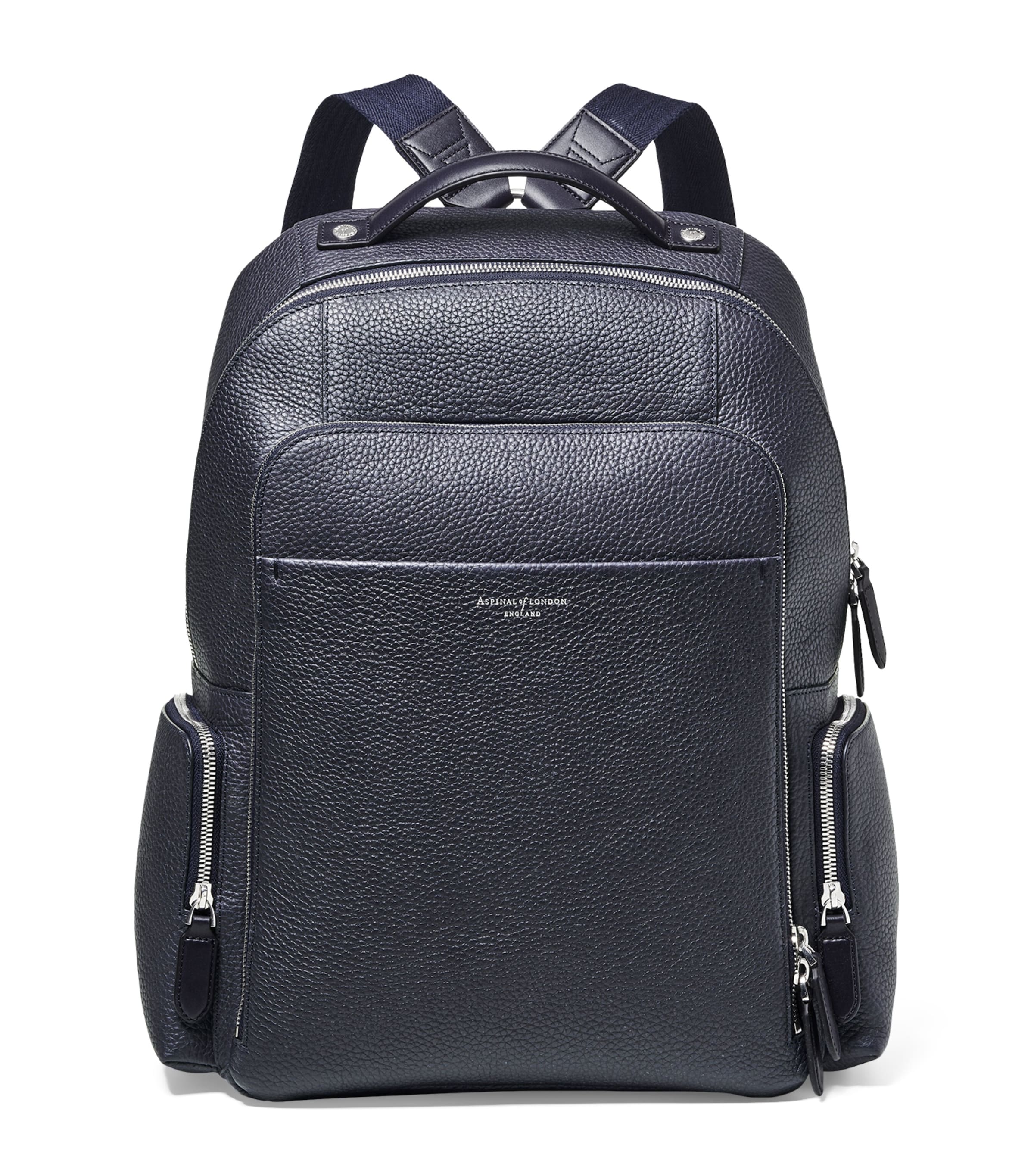 Aspinal Of London Pebbled Leather Reporter Zipped Backpack In Navy
