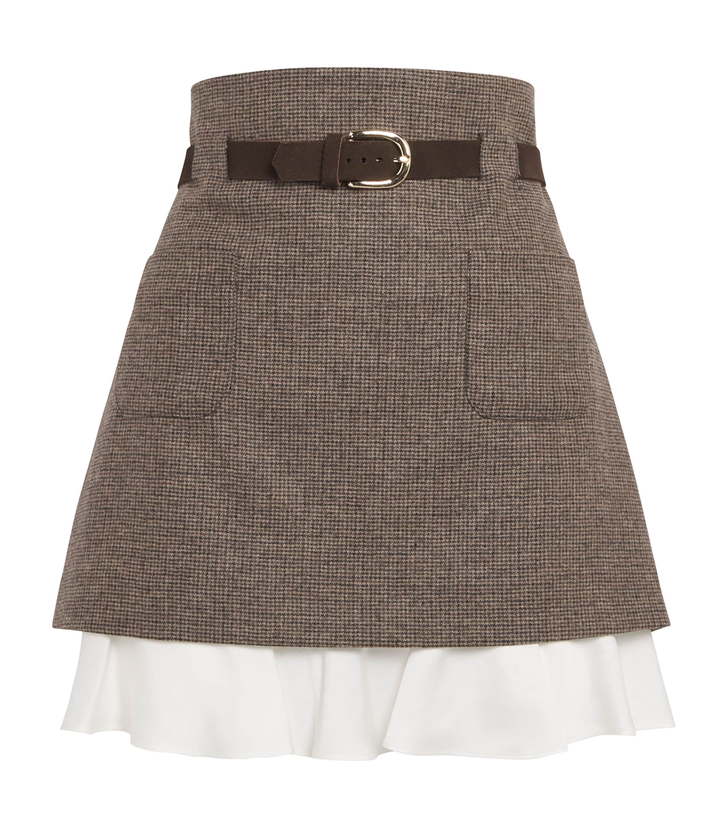 Sandro Wool-blend Belted Mini Skirt In Brown