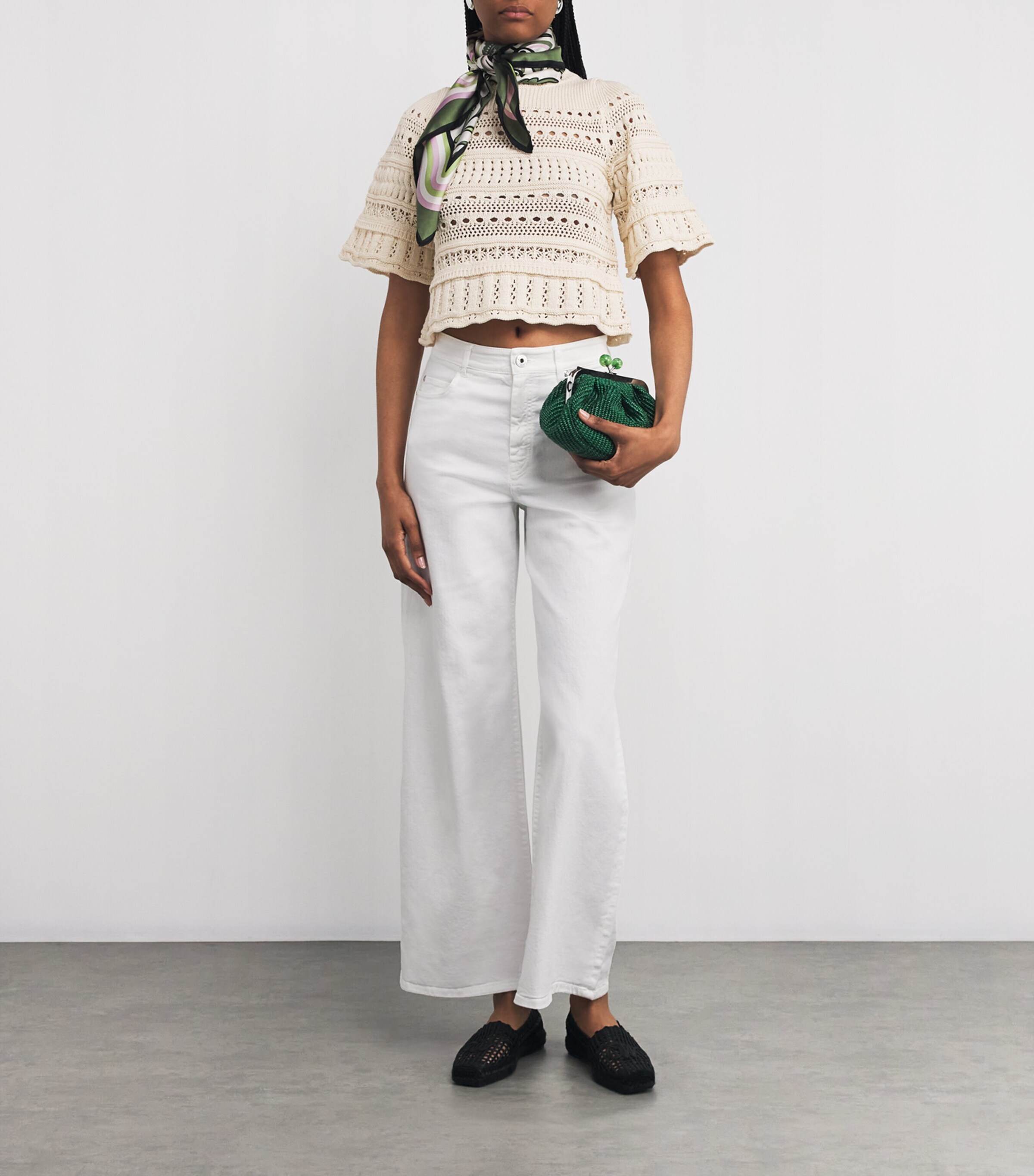 Weekend Max Mara Womens Cotton Crochet Crop Top White Image 2