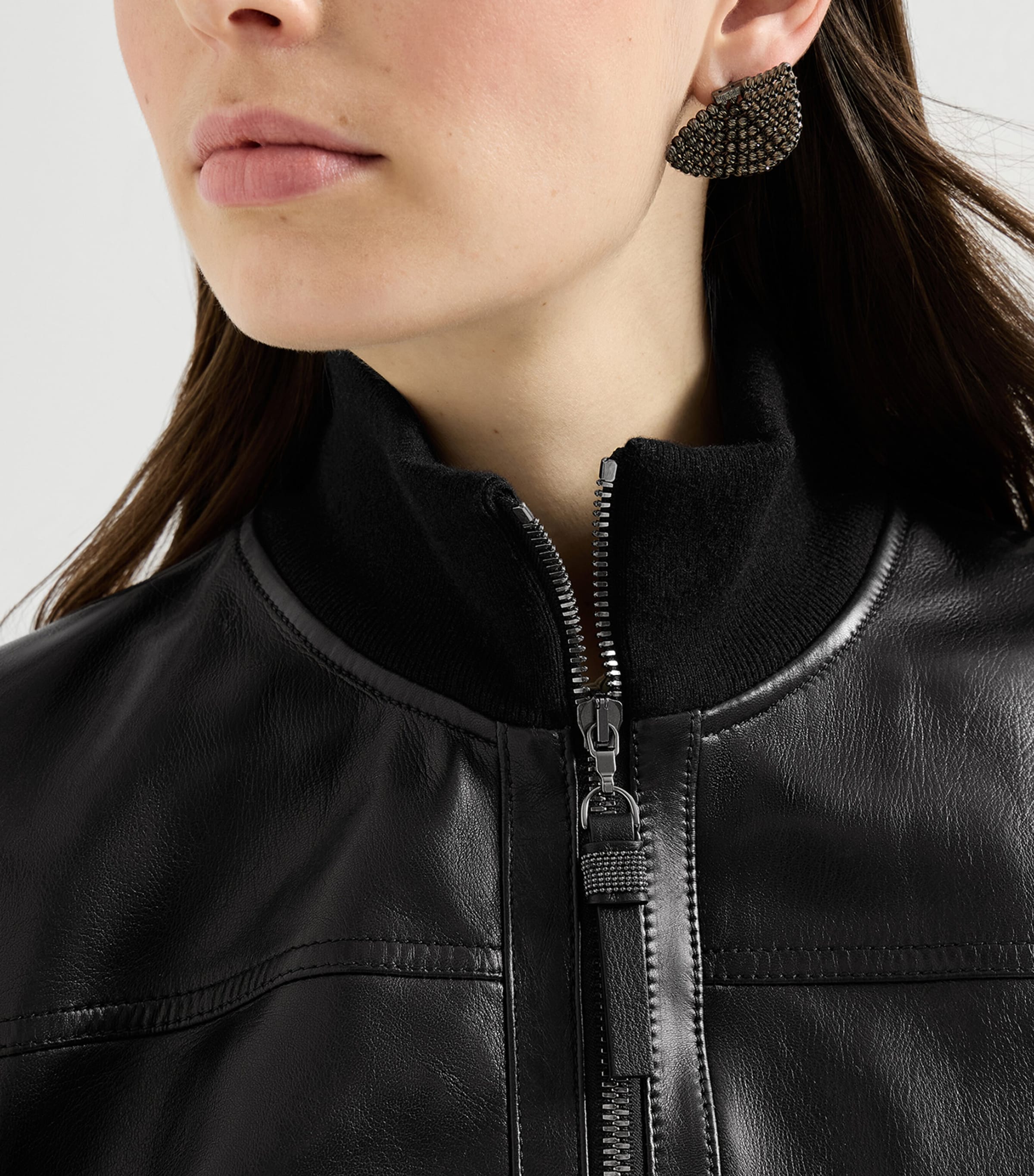 Brunello Cucinelli Womens Nappa Leather Bomber Jacket Black Image 6