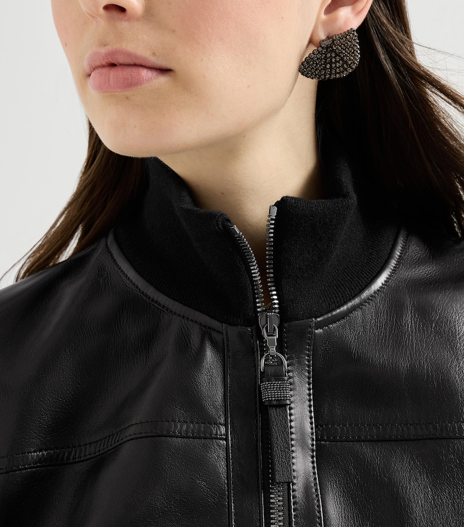 Brunello Cucinelli Womens Nappa Leather Bomber Jacket Black Image 6