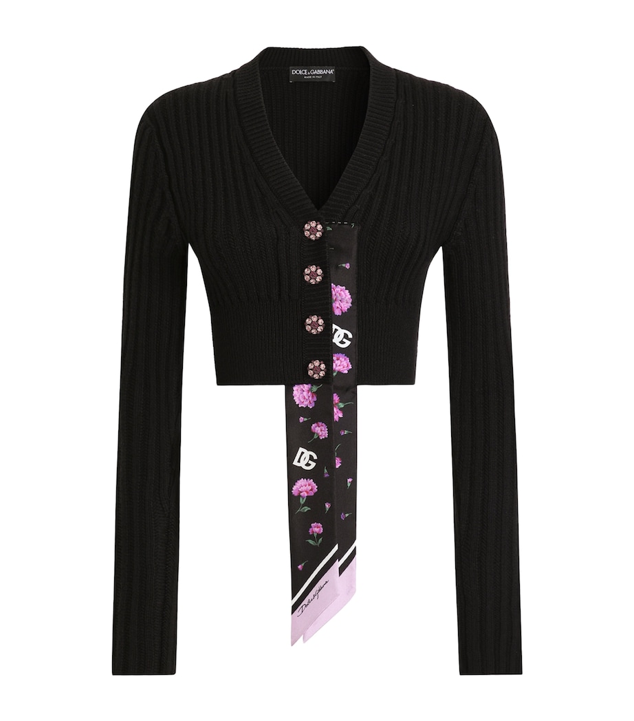 Dolce&Gabbana Womens Virgin Wool Scarf-Detail Cardigan Blac Image 1