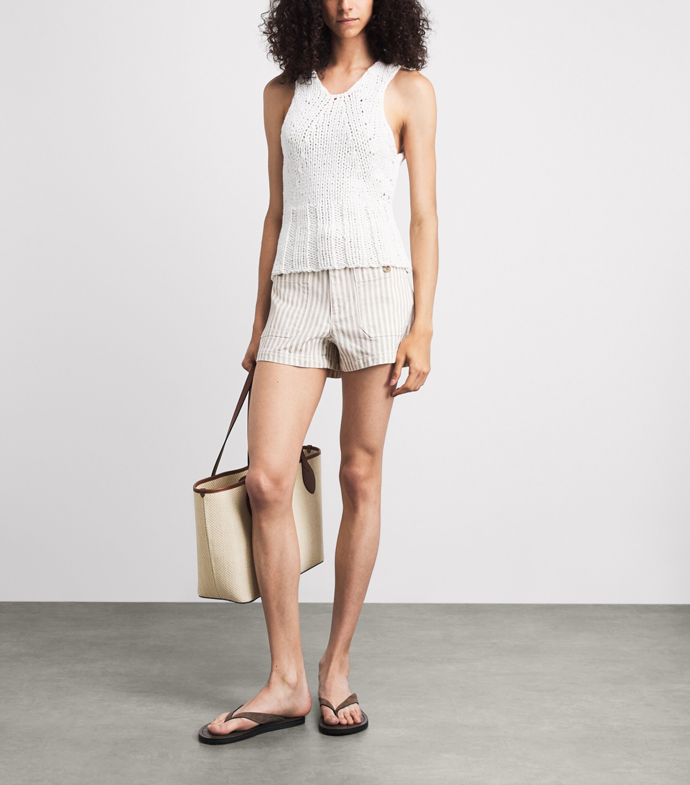 FRAME Womens Stripe Cruise Denim Shorts Flax Stripe Image 2